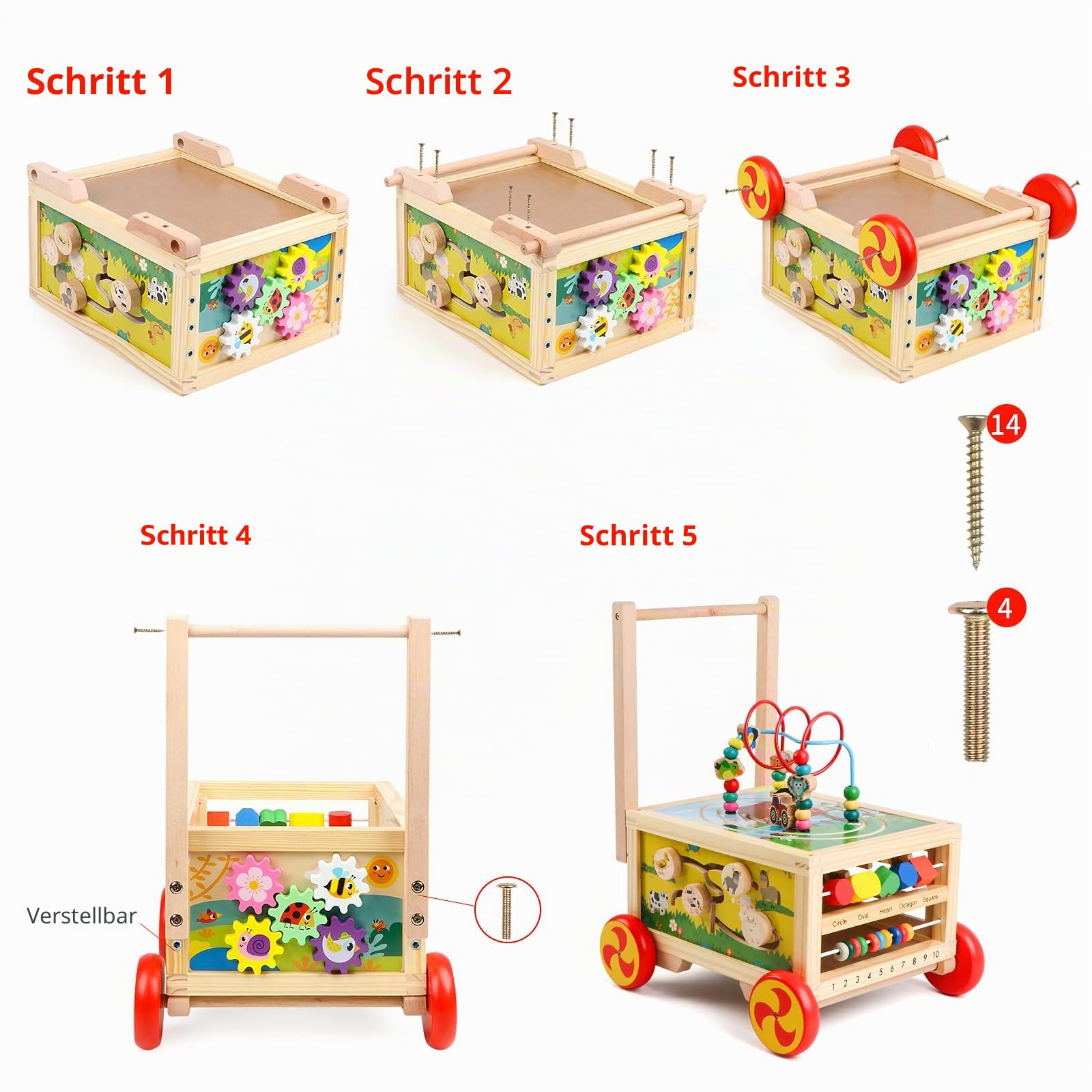 Holz Track Aktivität Cube mit Rädern für Jungen und Mädchen