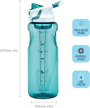 Smash Chugger Water Bottle with Infuser, Green, 1 litre Capacity