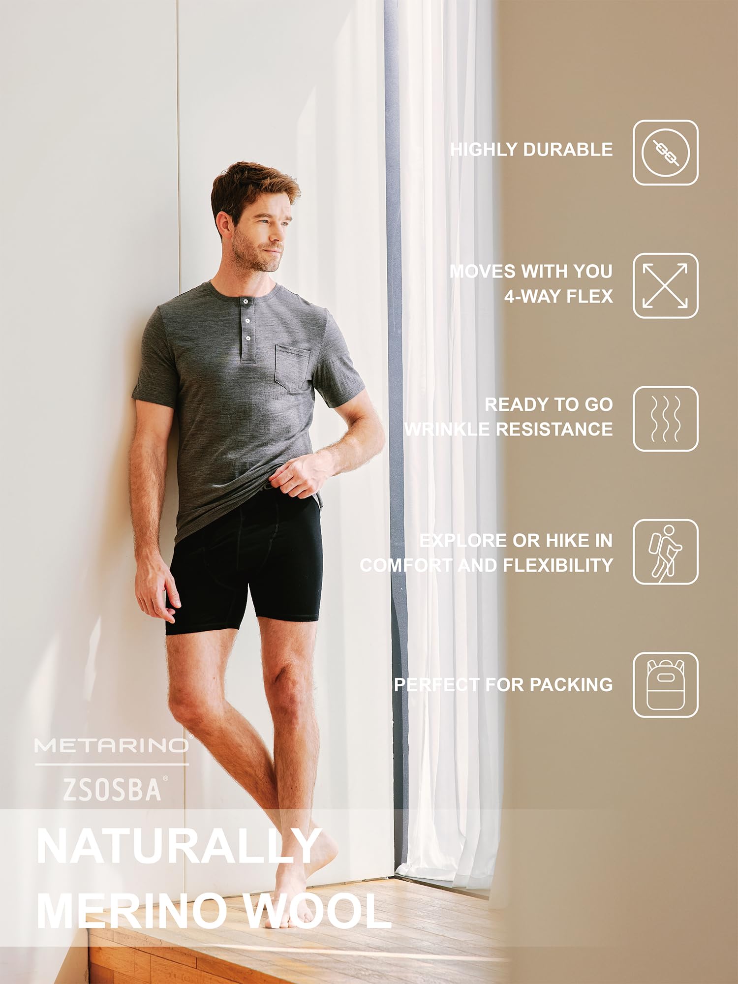 METARINO Outdoor-Ready Merinowolle Herren Unterwäsche 3er-Pack – Atmungsaktive Boxershorts zum Wandern, Skifahren & Reisen