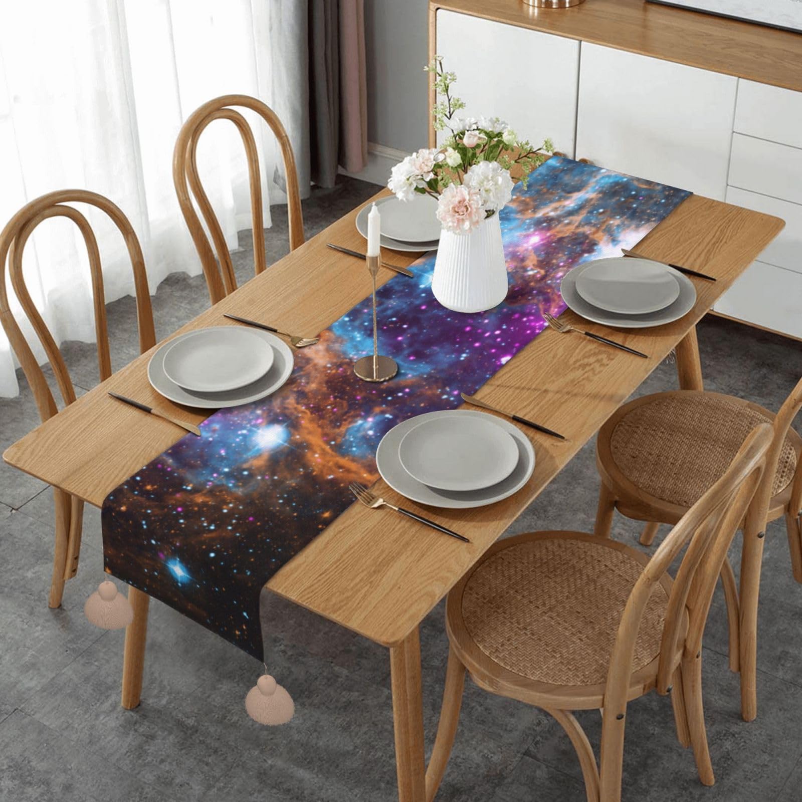 Chemin de table galaxie en lin pour votre décoration de mariage rustique