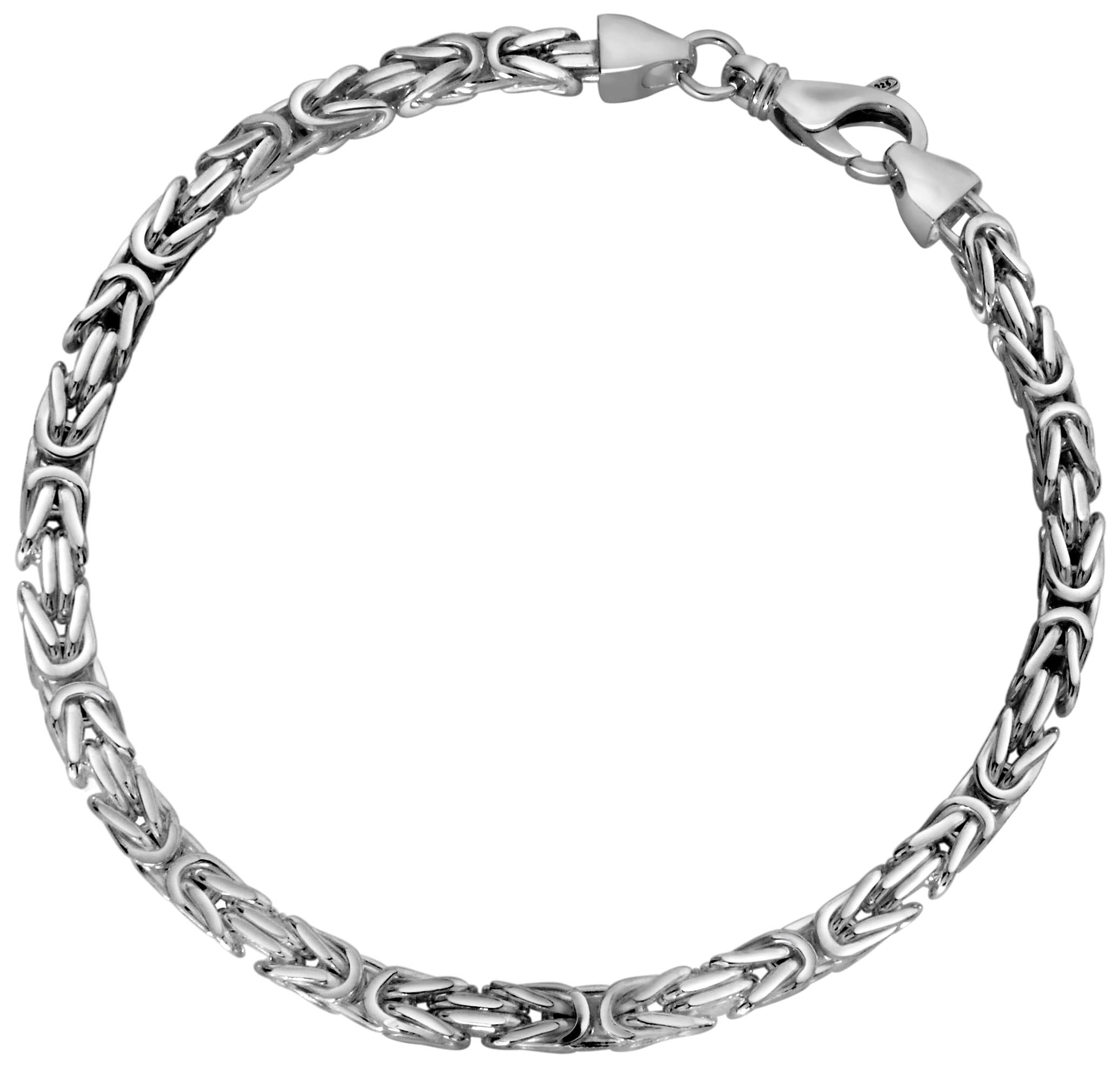 Avesano Pulsera bizantina para hombre de plata de ley 925, pulsera de plata de ley 925 con caja de joyas, longitud 21 cm, ancho 4 mm, 102096-021, 21 centimeters, Plata de ley
