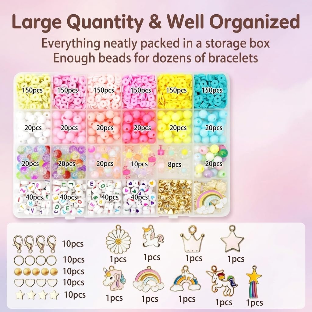 SANNIDHI 1200+ Pcs Clay Bracelet Making Kit for Girls Age 5-14 2