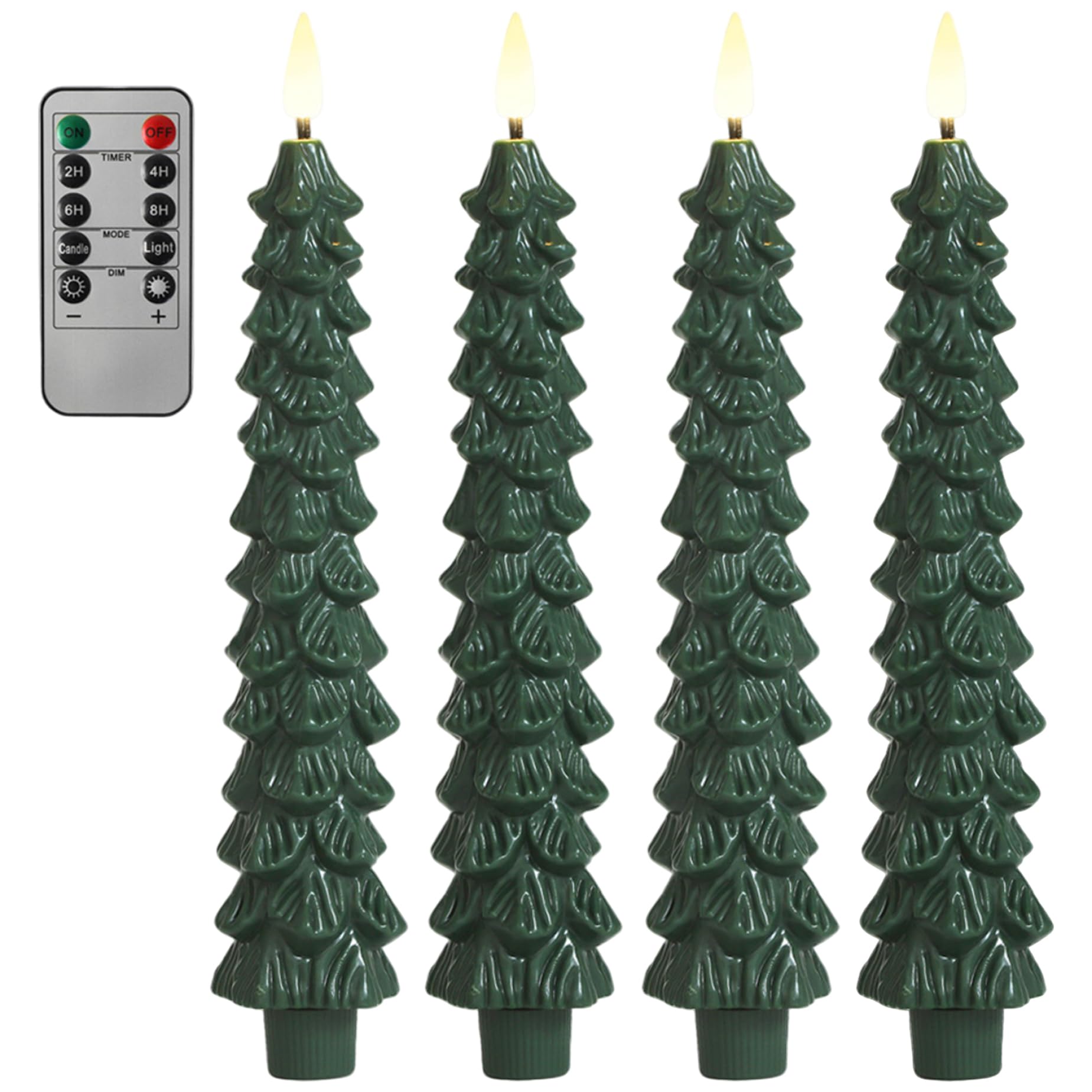 CAKEEYUM Flameless Christmas Tree Candles with Remote 4PCS 9.7" Flickering Christmas Tree Flameless Taper Candles Battery Operated