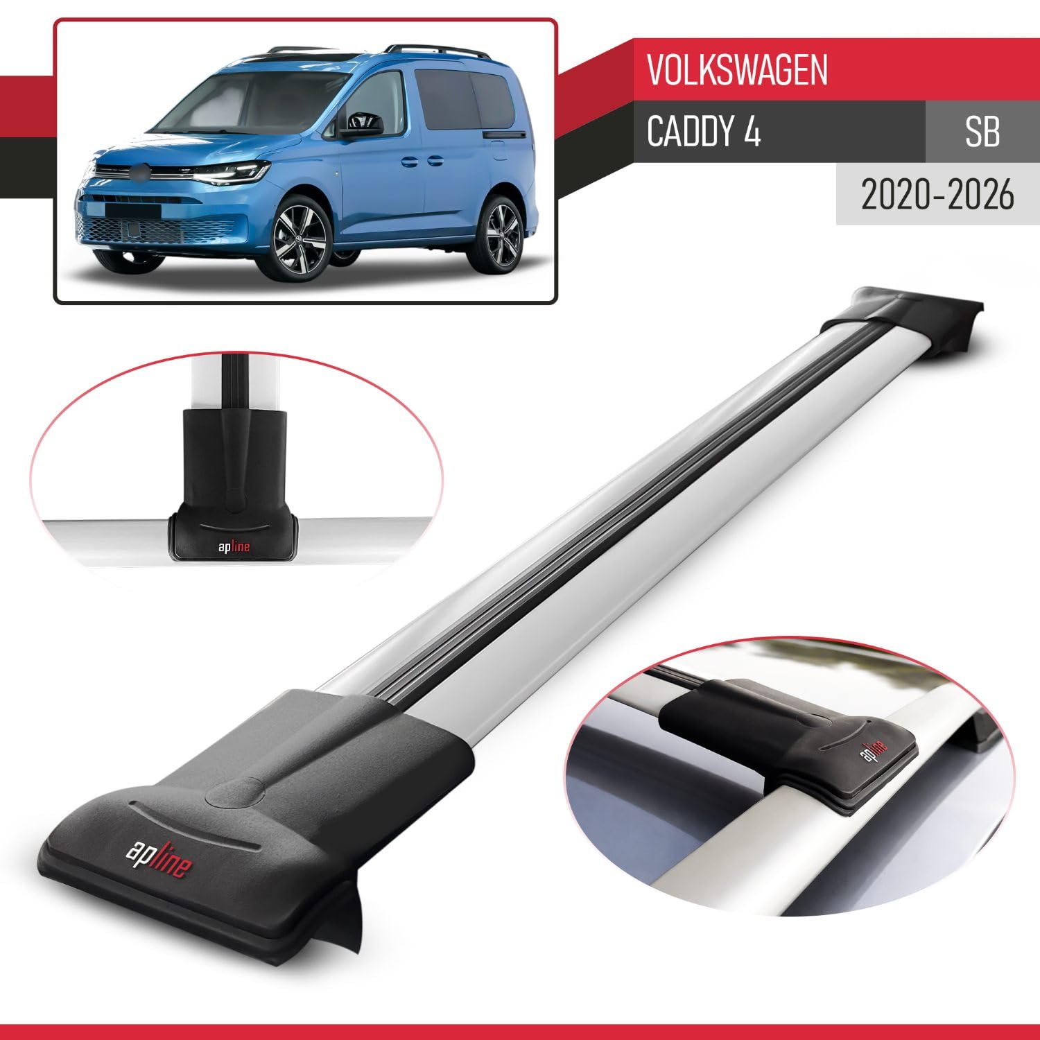 Kompatibel mit Volkswagen Caddy 2020-2024 Relingträger Fly Modell Dachträger Gepackträger GRAU