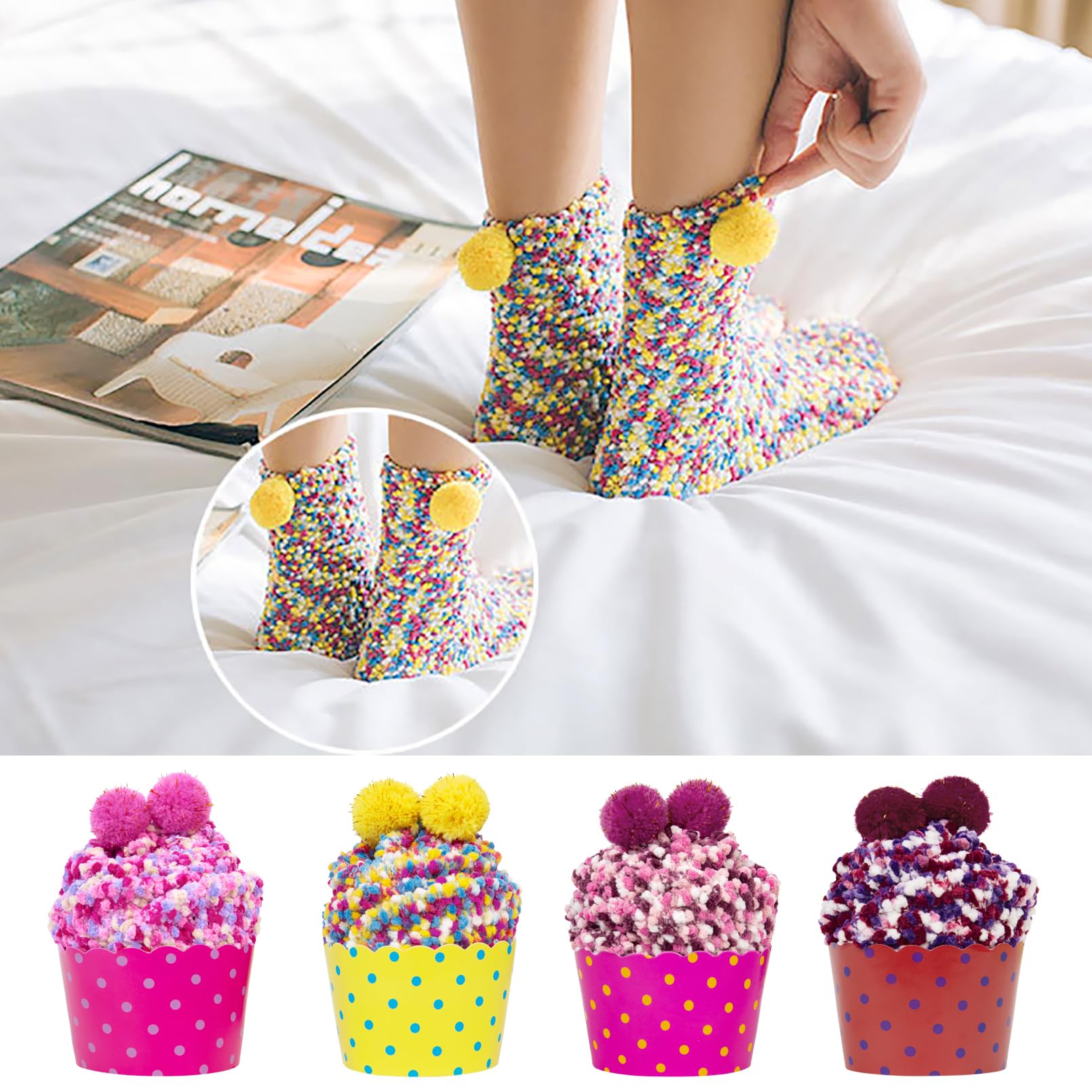 Kotashion Donna Inverno Calze Calzini Regalo Natalizi Ragazza Cupcake Calzini Termici Divertenti AccessoriRegali di compleanno di San Valentino e Festa della Mamma in vari colori Calze
