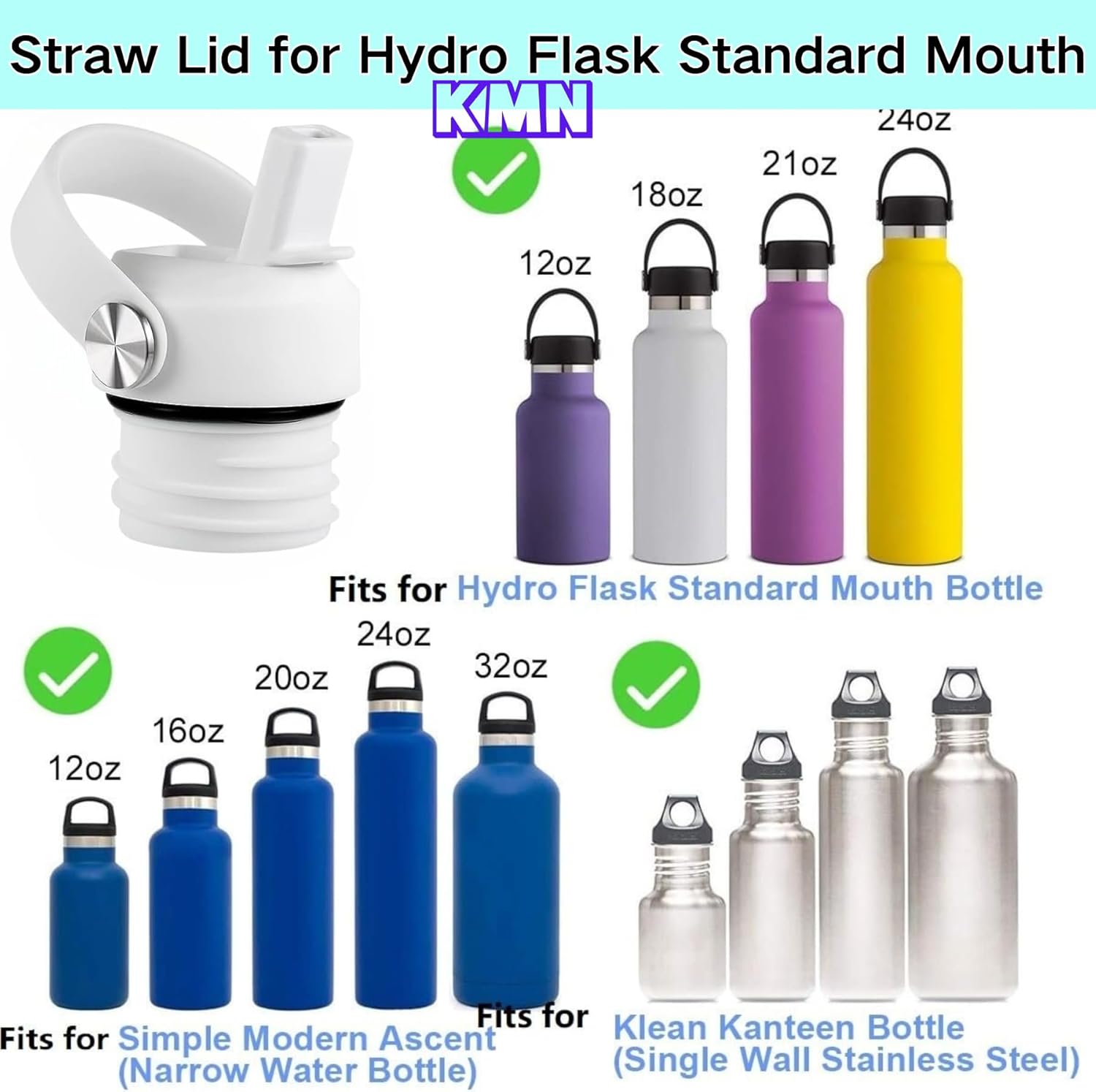 Straw Lid for Hydro Flask Standard Mouth, Lids with Straw for Hydroflask 18 21 24 oz Standard Mouth, Straws Top for Hydro Flask, Replacement Sport Cap, White - Image 2