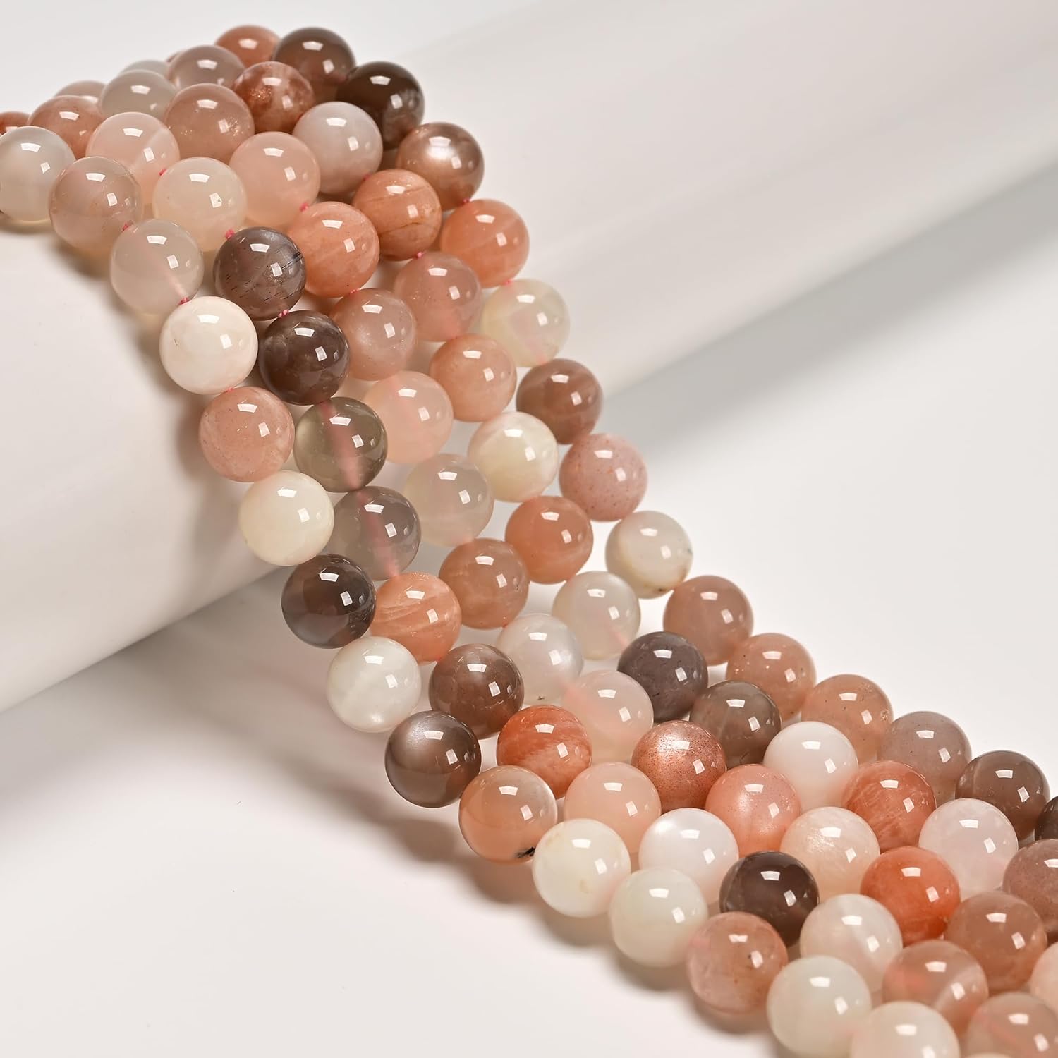 JM Design Multi-Color Peach Moonstone Smooth Round Beads Size 12mm 15.5" Strand for Jewelry Making