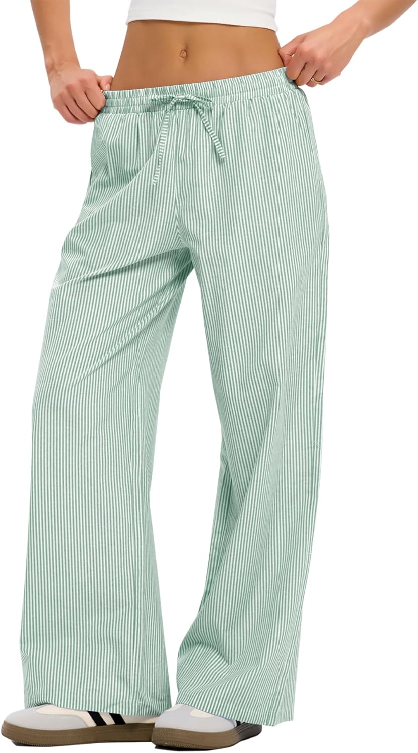 LOMON Striped Gingham Pants Women 2026 Spring Summer Pajamas Wide Leg Pj Lounge Boxer Bottoms Y2k Trousers with Pocket