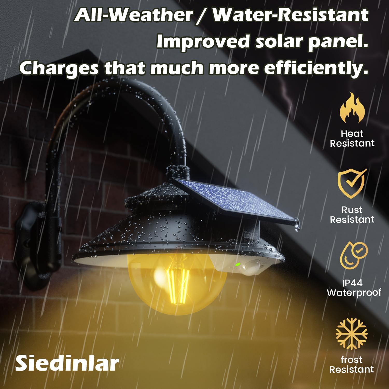 SIEDiNLAR Solar Barn Light Outdoor 3 Modes 2 Lighting, Garage Shed Light Farmhouse Gooseneck Wall Light Waterproof with Remote/Motion Sensor for Barn Garage Shed Chicken Coop Porch Black (1 Pack)