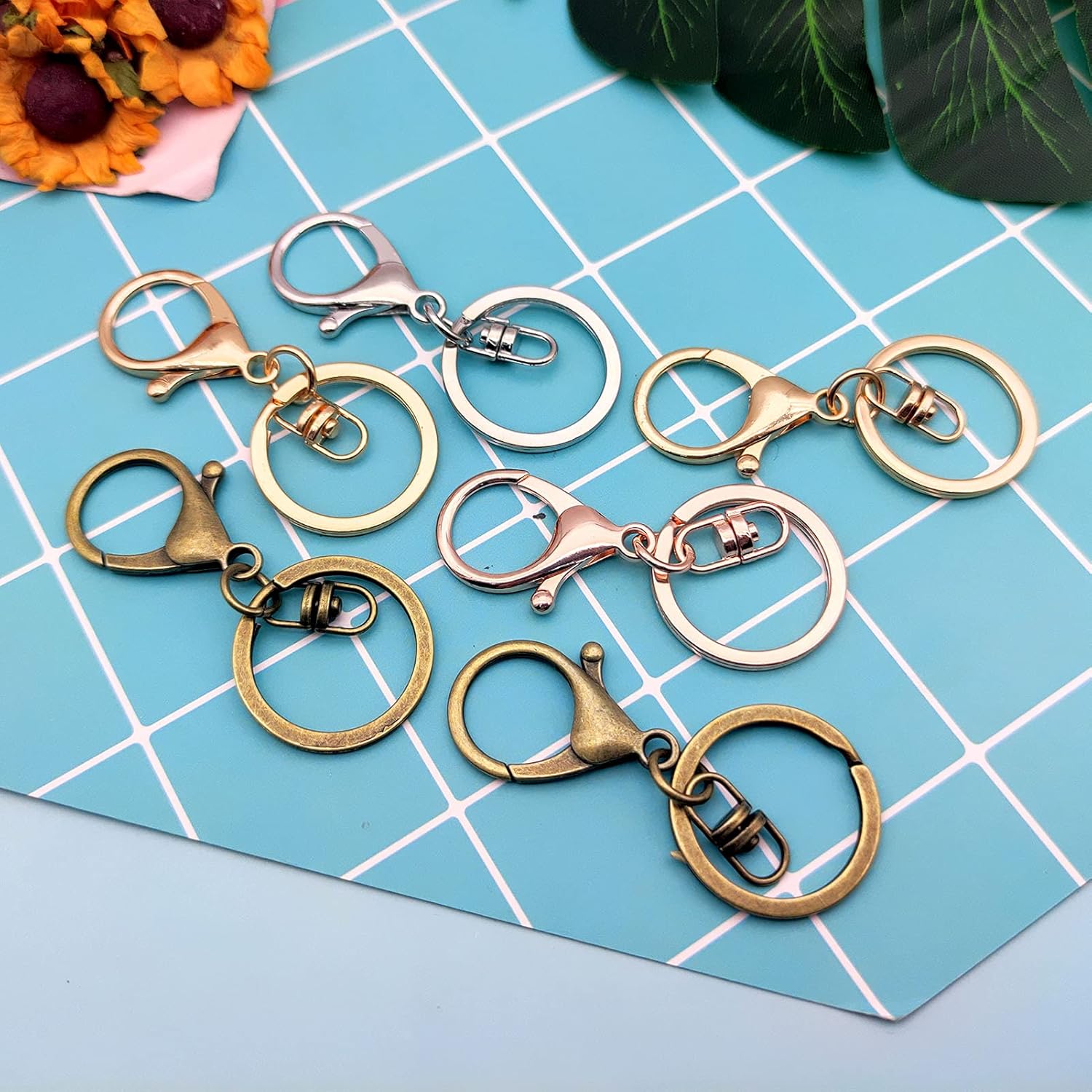 40pcs Lobster Claw Clasp Keychain,Swivel Clasps Hook Metal Lobster Clasp Key Ring Loop Key with Flat Split Ring Swivel Clasps for Jewelry Keychain DIY Crafts Making(4 Colors) - Image 7