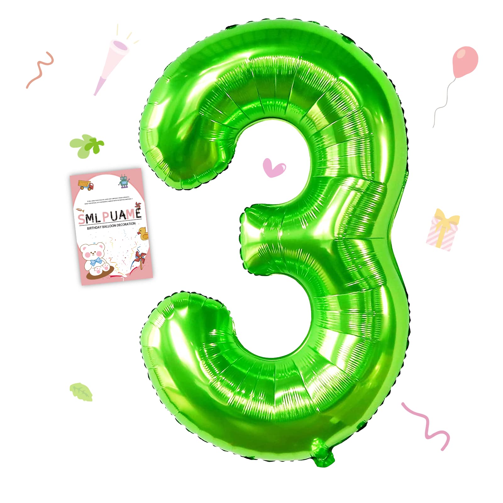 Smlpuame 40 inch Number Balloon 0-9 Green Large Number 3 Balloons,Digital Balloons for Birthday Party Celebration Decorations Supplies, Helium Foil