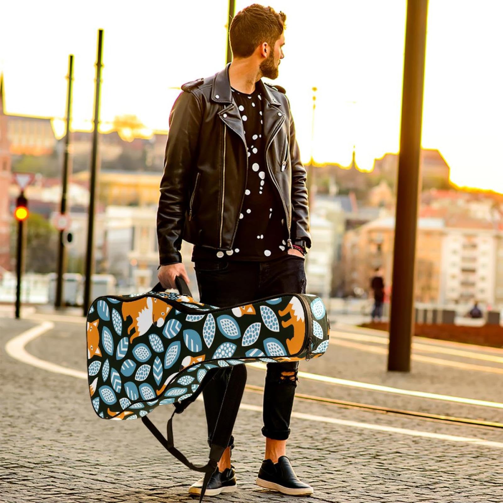 Torba na gitarę akustyczną wodoodporny plecak na gitarę grubo miękki wyściełany lis klasyczna obudowa na gitarę, wielobarwny, 42.9x16.9x4.7 in, Organizer do torby