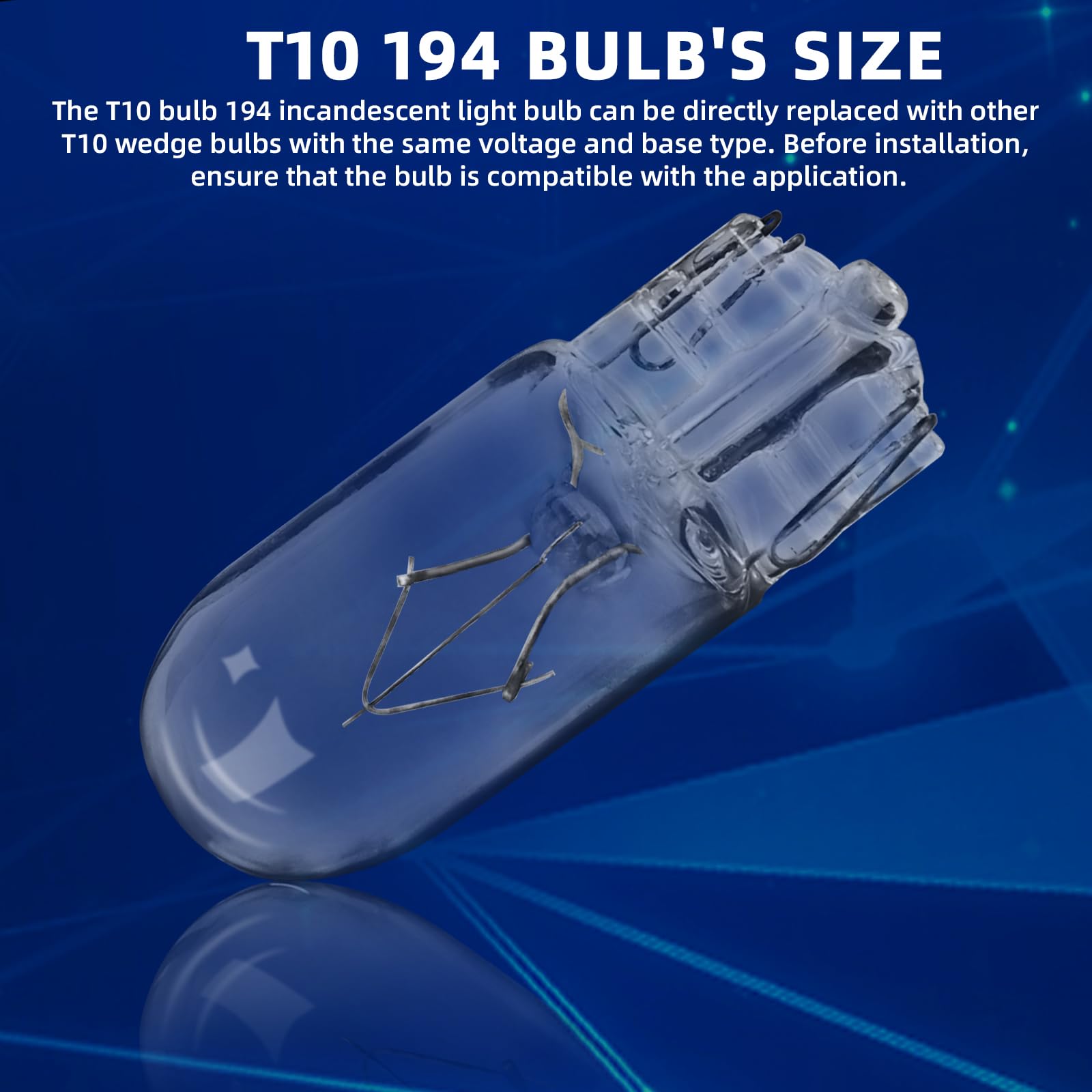 Bombilla incandescente T10 194, de cuña, incandescente, panel de instrumentos, luces de señal para automóviles y motocicletas, paneles de instrumentos (12 V3 W, 100 paquetes)