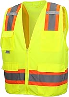Pyramex Hi-Vis Lime Class 2 Surveyor's Safety Vest with 6 Pockets, 4XL - ANSI/ISEA Compliant