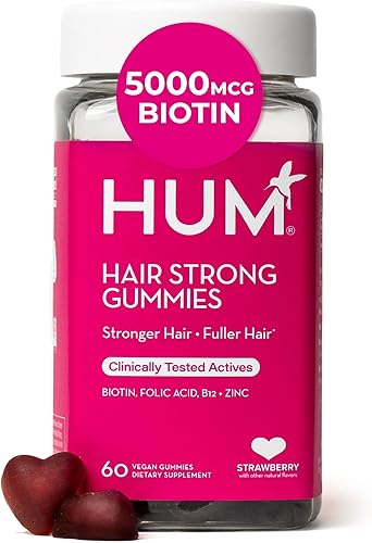 HUM Gomitas para el crecimiento diario del cabello con biotina, zinc, vitamina B12 para apoyar el crecimiento, ácido fólico y vitamina B12,