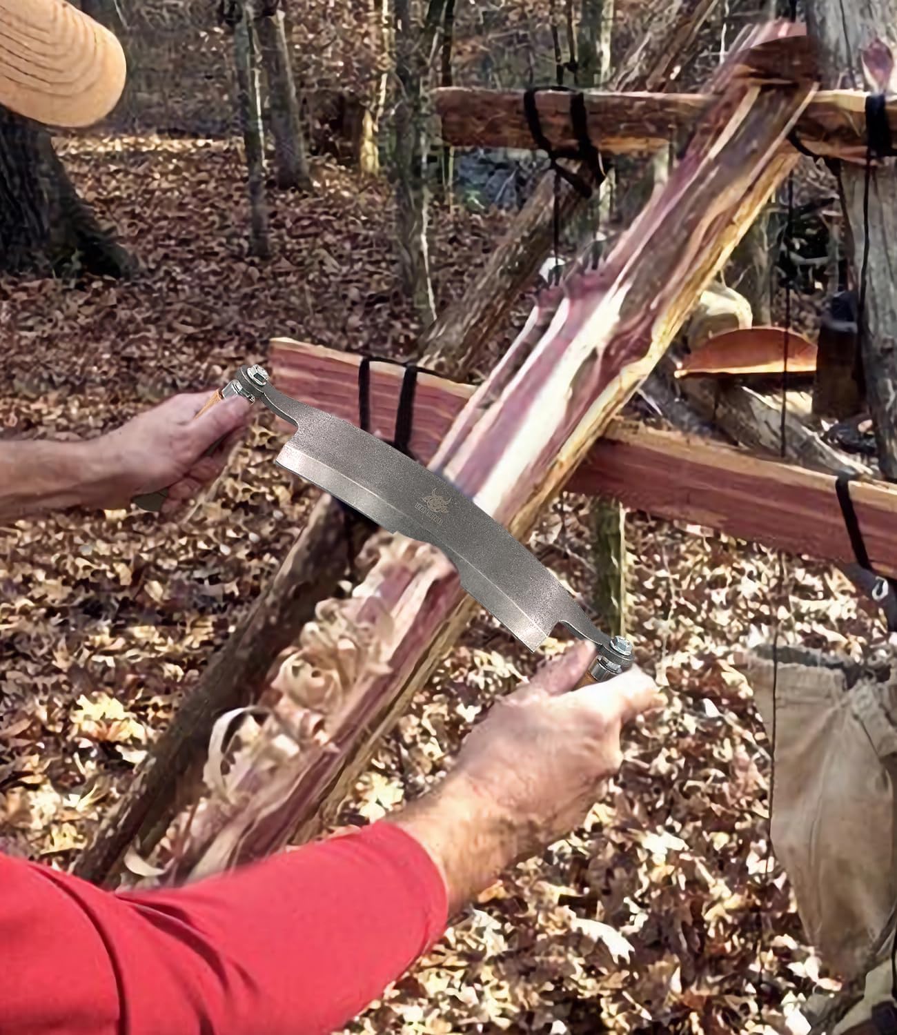 Draw Knife, Curved Debarking Tool No Assembly Required, Overall 12.8"/ 8" Blade,1065 Manganese Steel, Ergonomic Solid Wood Handle Draw Knife Woodworking Tool