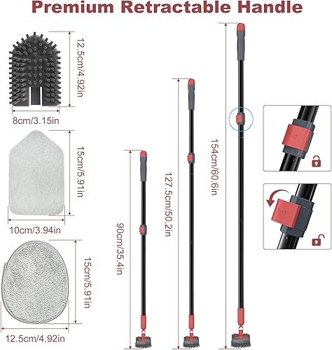 Miniatura 6 de Cepillo de limpieza de azulejos con mango largo, cepillo de ducha 3 en 1 para limpiar el suelo, baño, cocina, inodoro, pared, bañera, fregadero de