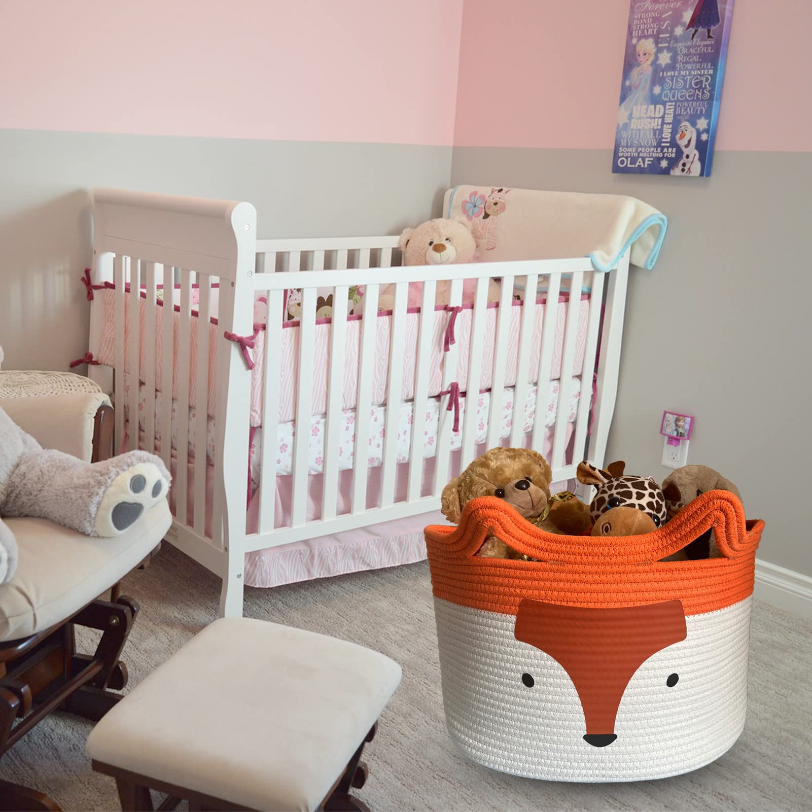 Paniers De Rangement BéBé, Coton Panier A Linge, Rangement Jouet Enfant, Joli Panier à Linge Pour Enfants Et BéBéS, Panier De Rangement Pour Jouets Renard (40 cm × 28 cm)