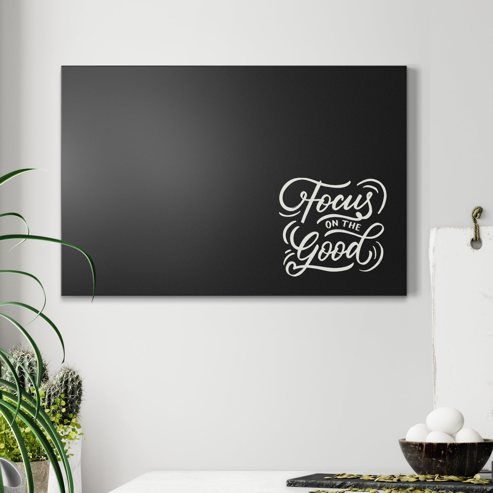 DEQORI Magnetische Kreidetafel mit UV-Druck | Motiv Fokus auf das Gute | Design rechteckig 60x40 cm | Kreide Metalltafel beschreibbar – Wanddeko für Küche, Flur, Kinderzimmer & Büro