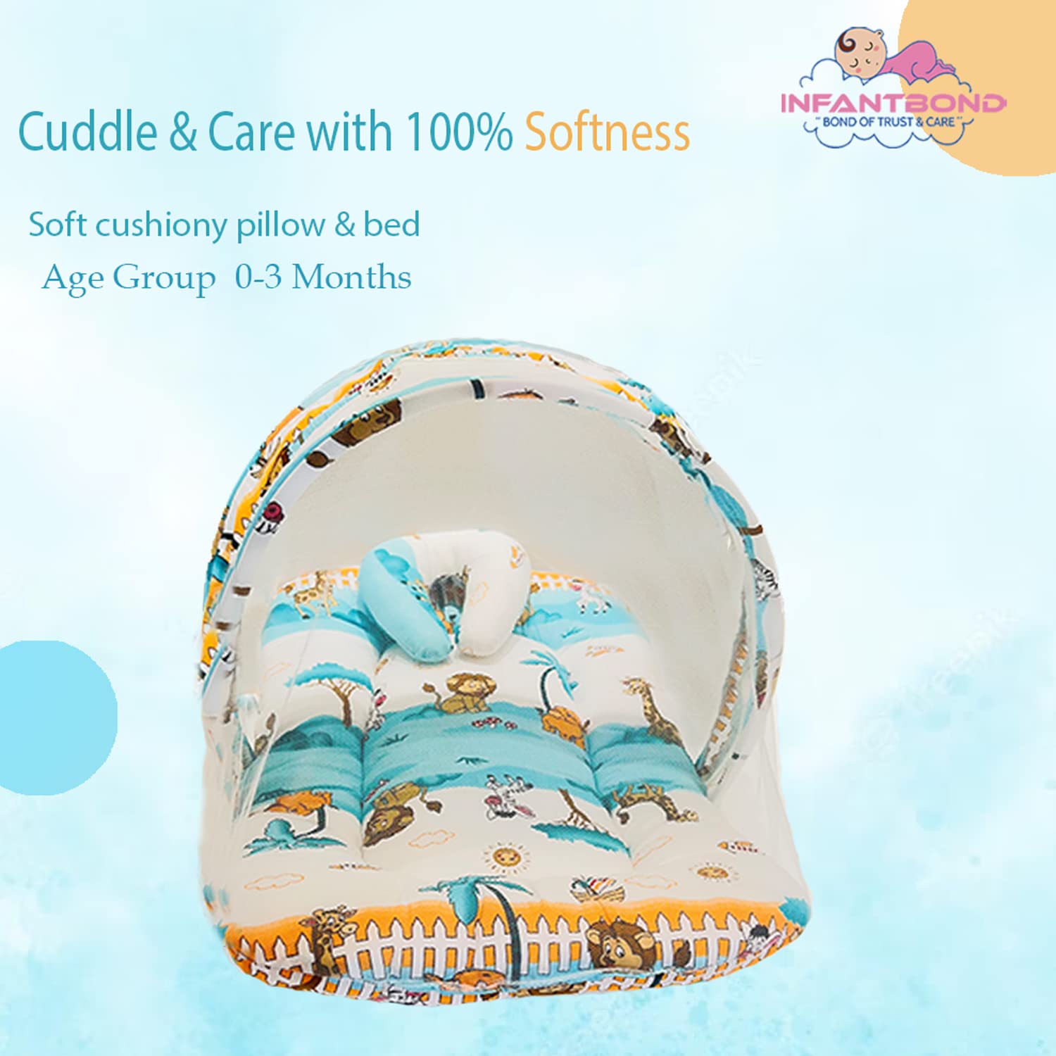 Infantbond Cotton Blend Modern Baby Mattress With Mosquito Net(0-6 Months) (Blue) - Image 2 thumbnail