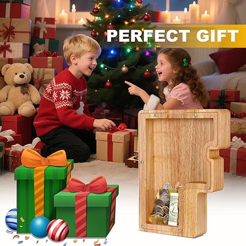 Miniatura 10 de Alcancía de Letras de Madera, Alcancía para Niños y Niñas Pequeños, Grande, 26 Letras del Alfabeto, Alcancía de Dinero Personalizada con Nombre