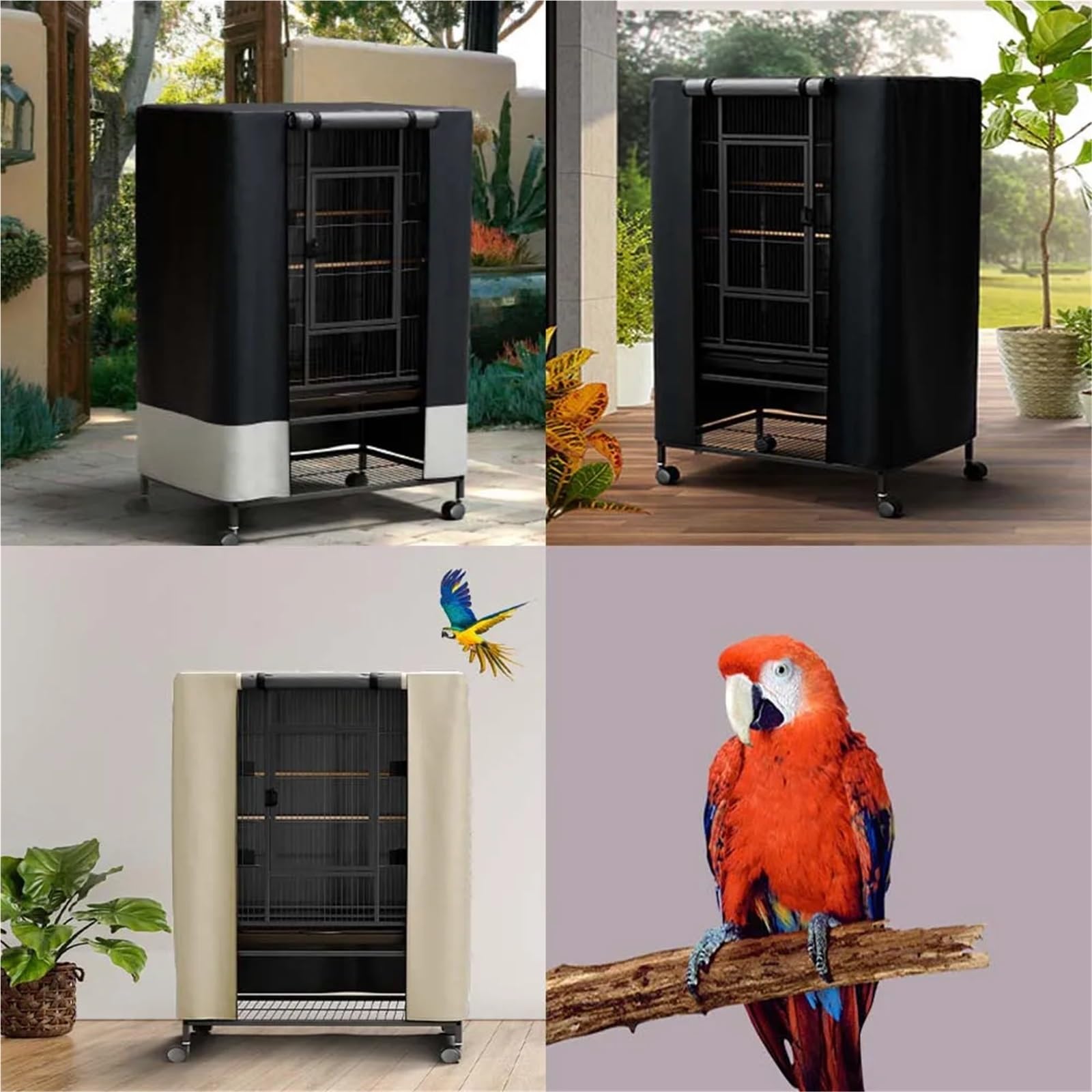 Fundas para jaula de pájaros para interiores y exteriores, para animales pequeños, privacidad y comodidad con panel superior extraíble, duradero, transpirable, impermeable (negro, 84 x 58 x