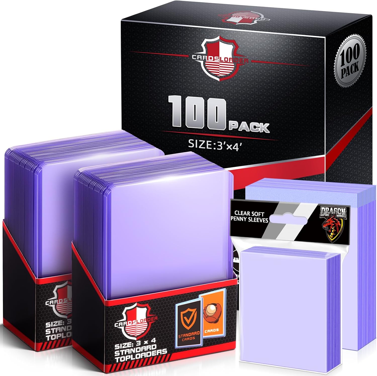 300PCS Card Sleeves Top Loaders for Trading Cards, Hard Plastic Toploaders | 3" x 4" Baseball Penny Card Protectors, Trading Card Holder for MTG, TCG Cards(100 Toploaders + 200 Soft Card Sleeves)