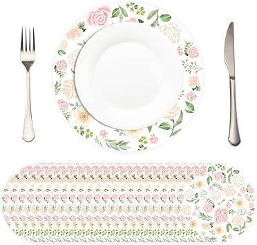 50 Pcs 13 Inch Rose Circular Disposable Placemats Floral Place Mats for Wedding Paper Chargers Plates for Dinner Birthday Party