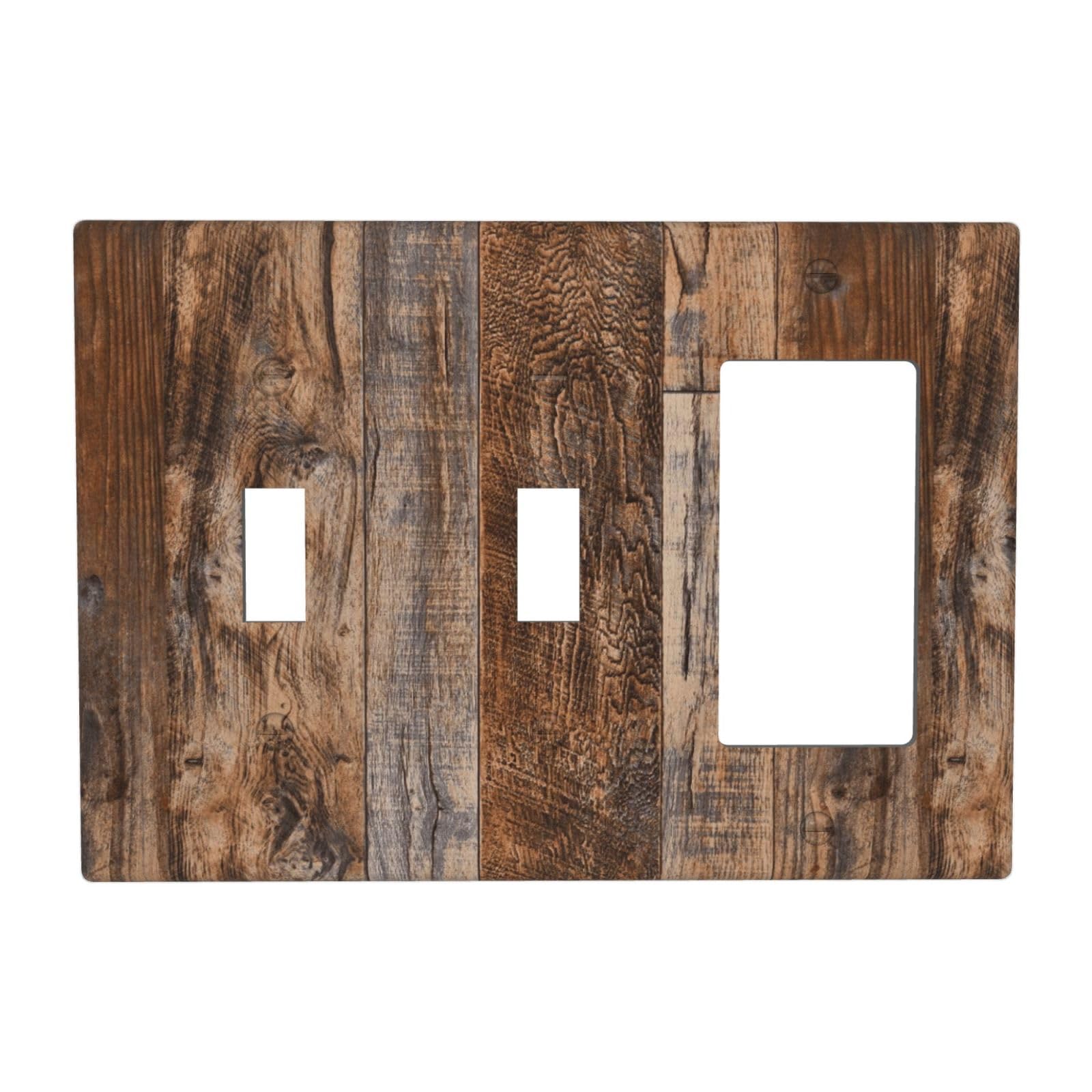 Country Distressed Vintage Wood Wooden 3 Gang 2 Toggle 1 Decorator/GFCI Combination Light Switch Cover Decorative Triple Combo Switch Face Wall Plate Room Decor