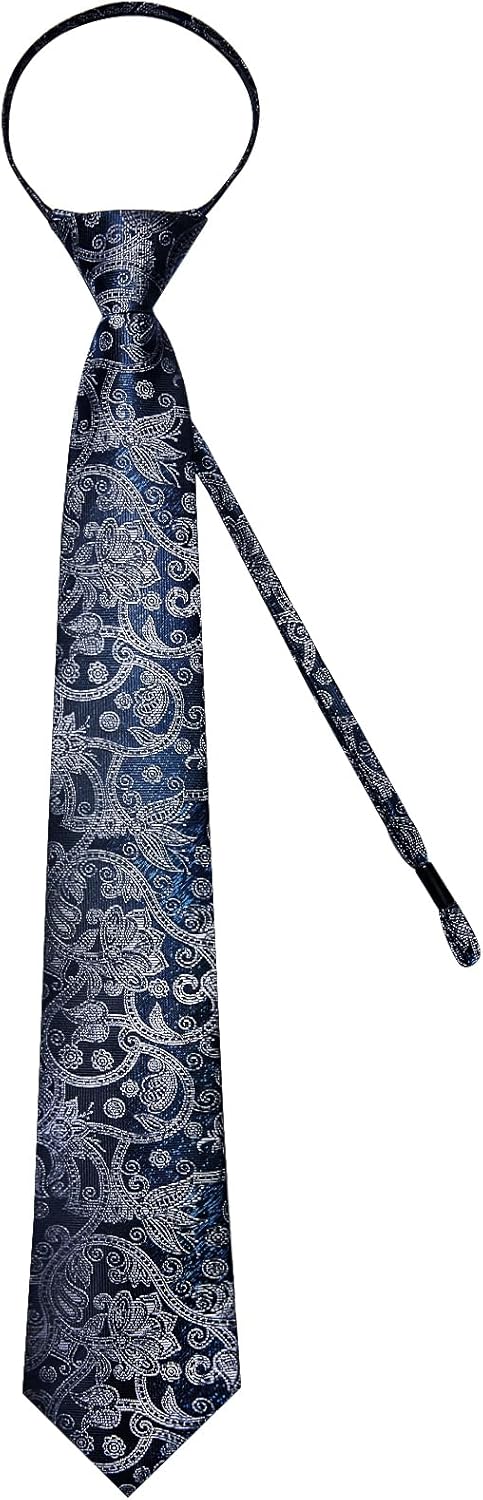 DiBanGu Mens Adjustable Zipper Ties, Woven Paisley Striped Plaid Necktie and Pocket Square Cufflinks Set Pre-tied Wedding Tie - Image 4