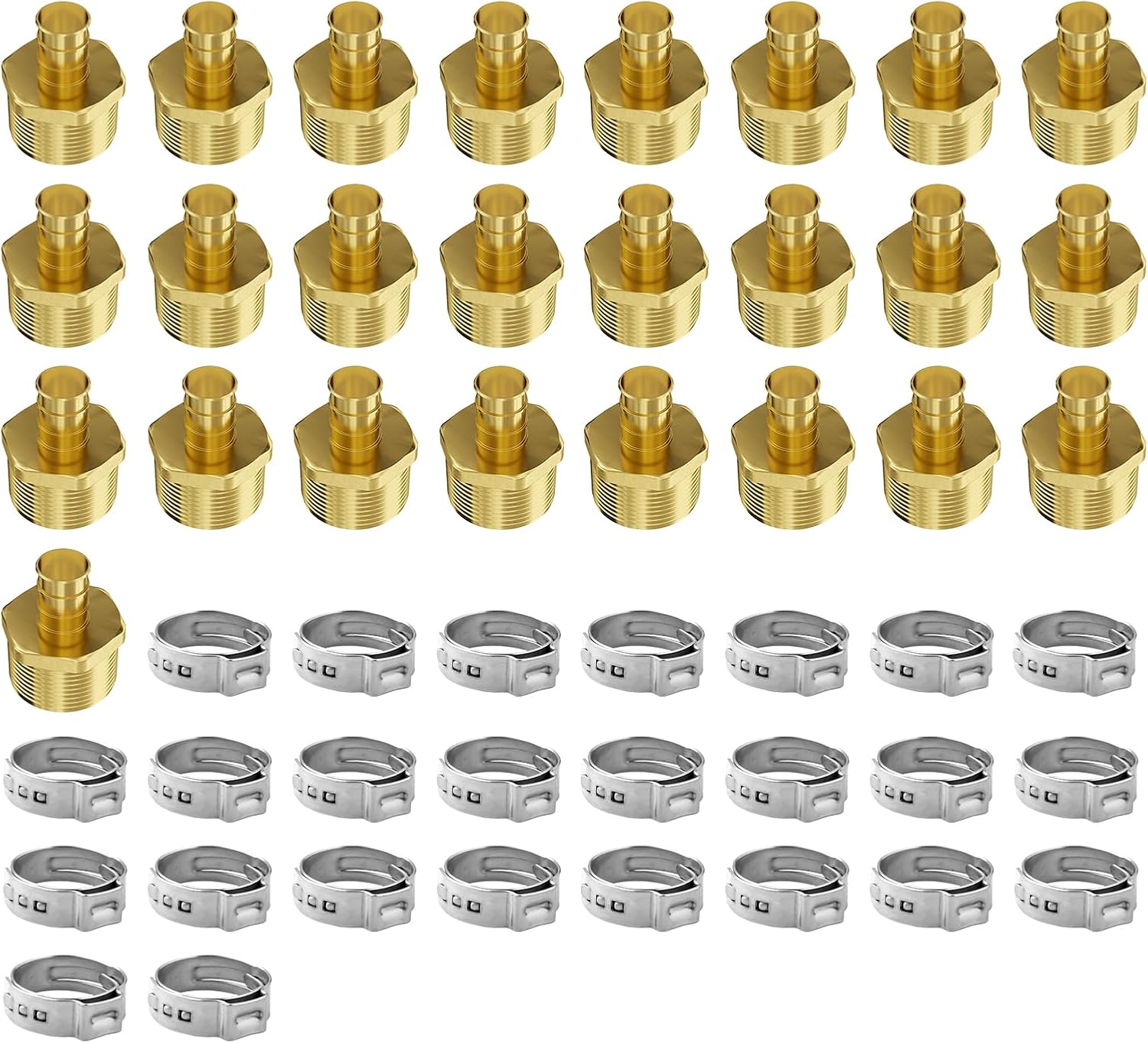 VEVOR Pipe Fittings, 1/2" 25PCS Brass Pipe Fittings, Clamp-style 1/2 NPT External Thread Pipe Connector Brass Air Fittings, Plumbing Fittings NPT Adapter for Heating/Shower Systems, Water Pipes