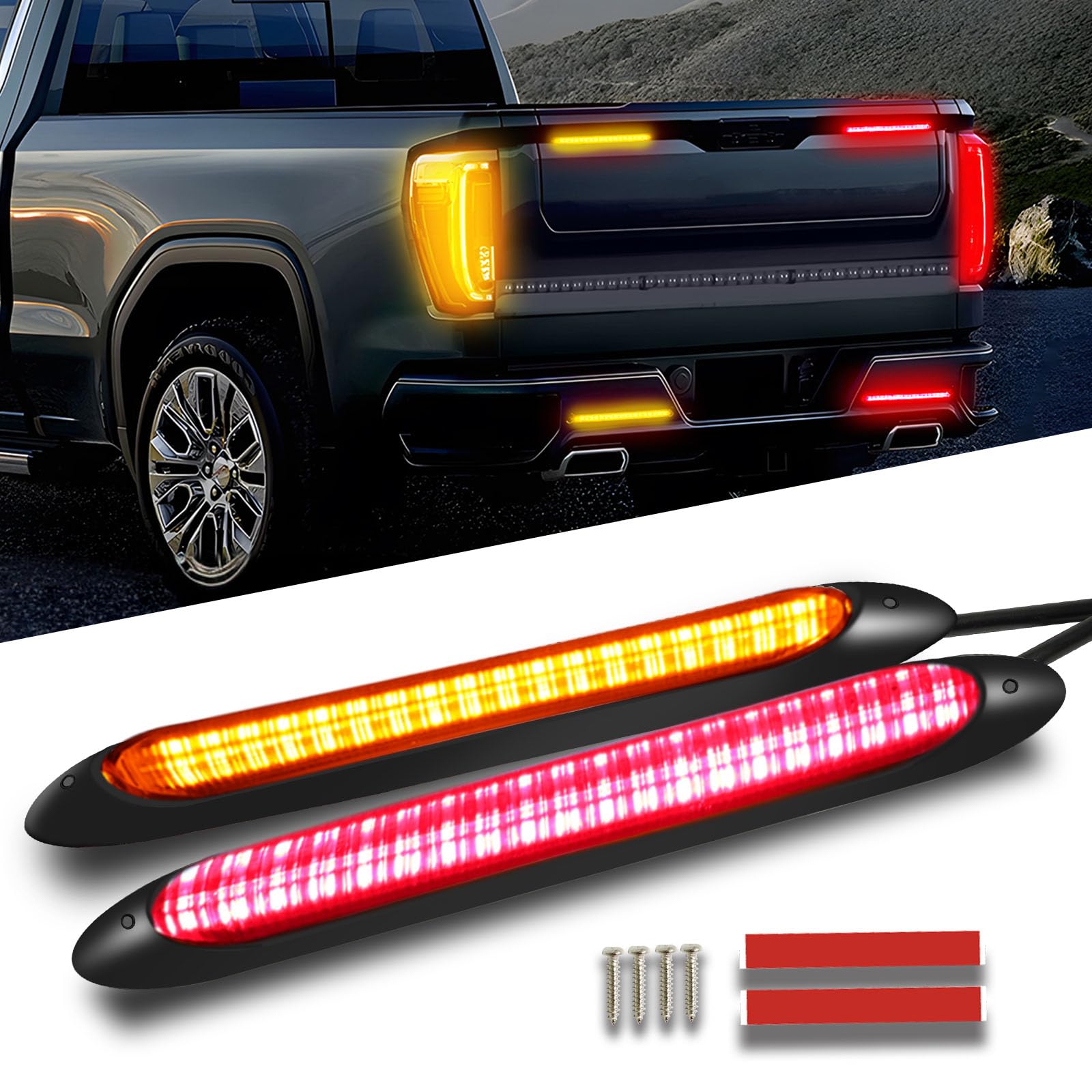 Qasim Trailer Tail Light Bar 6in Daytime Running Light Strip Driving Warning Light DRL Red & Amber Sequential Flowing Turn Signal Light Strip for Golf Cart Off Road Car RV UTV ATV(2PCS,15.5CM)
