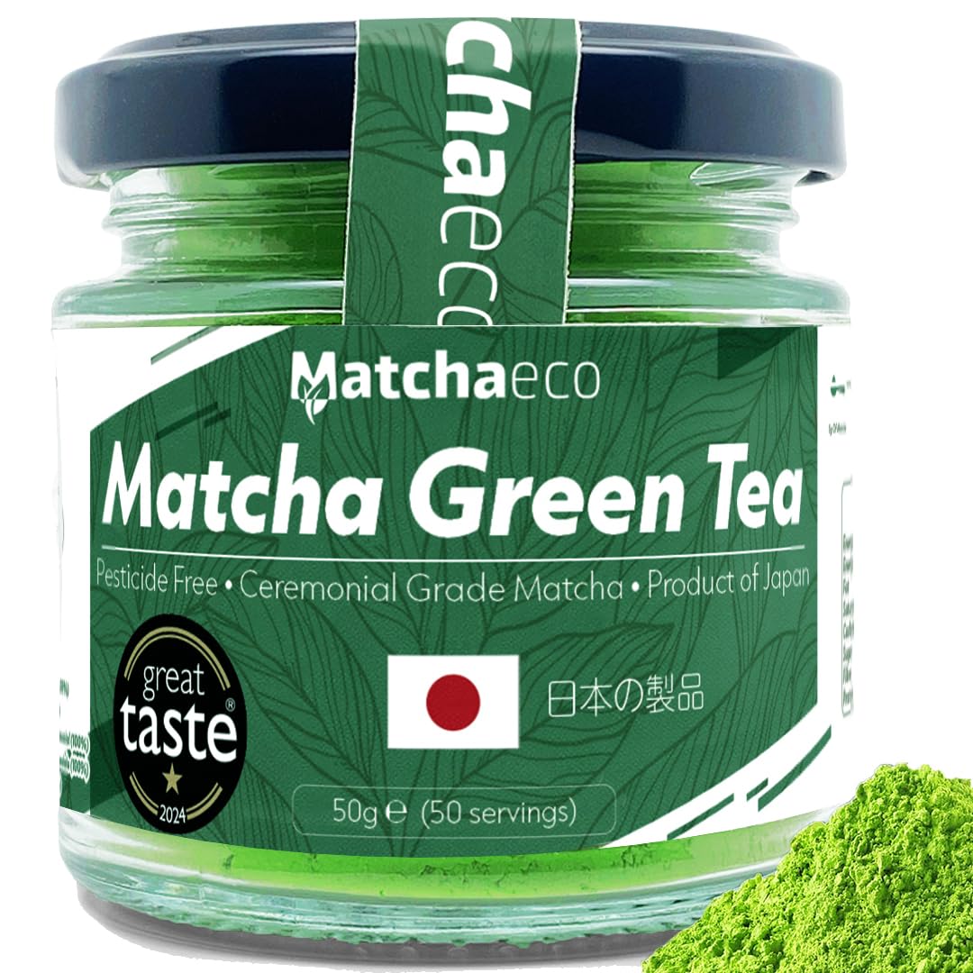 Matchaeco 50g Japanese Matcha Green Tea Powder | Authentic Stone Ground Ceremonial Grade From Japan | Pesticide-Free Matcha Powder | Recyclable Jar And Lid | Vegan, Gift Ideas | 50g, Matcha