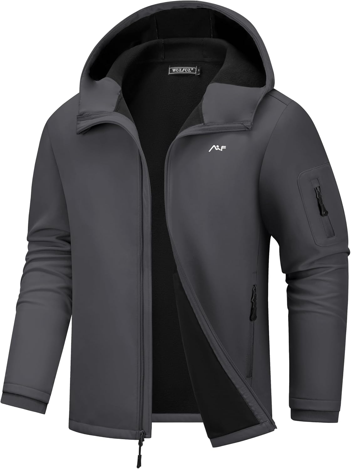 WULFUL Men's Lightweight Softshell Jacket Warm Fleece Lined Windbreaker Waterproof Soft Shell for Outdoor Hiking