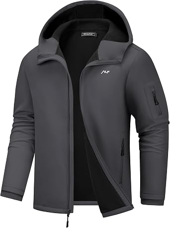 WULFUL Mens Lightweight Softshell Jacket Warm Fleece Lined Windbreaker Waterproof Soft Shell for Outdoor Hiking