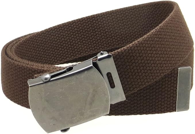 Canvas Web Belt Military Style Antique Silver Buckle/Tip Solid Color 54" Long