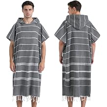 1pcs Cotton Turkish towel Poncho Surf Poncho Changing Towels Wearable Towel Hooded Swim Robe with Pocket Swim Cover Up Beach Towel for Adult Man Women Surf, Beach, Pool and SwimGrey, L