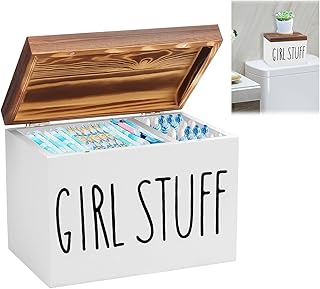 Les-Theresa Boîte de Rangement Serviette Hygiénique avec 2 Compartiments Boîte de Rangement Polyvalente pour Produits Féminins Toilette pour Tampons Serviettes Hygiéniques Coton-Tiges et Accessoires