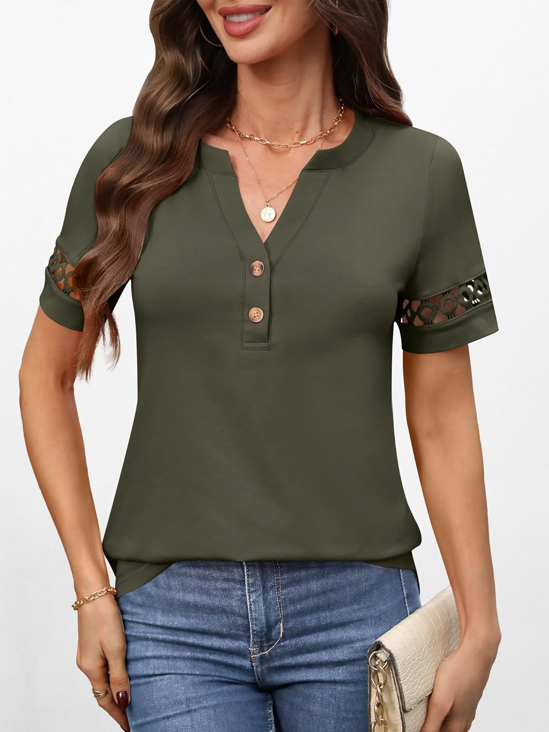 ANRABESS Womens Short Sleeve Tops Henley V Neck Blouses Dressy Casual 2026 Summer Trendy Tee Shirts Work Business Outfits - Image 5
