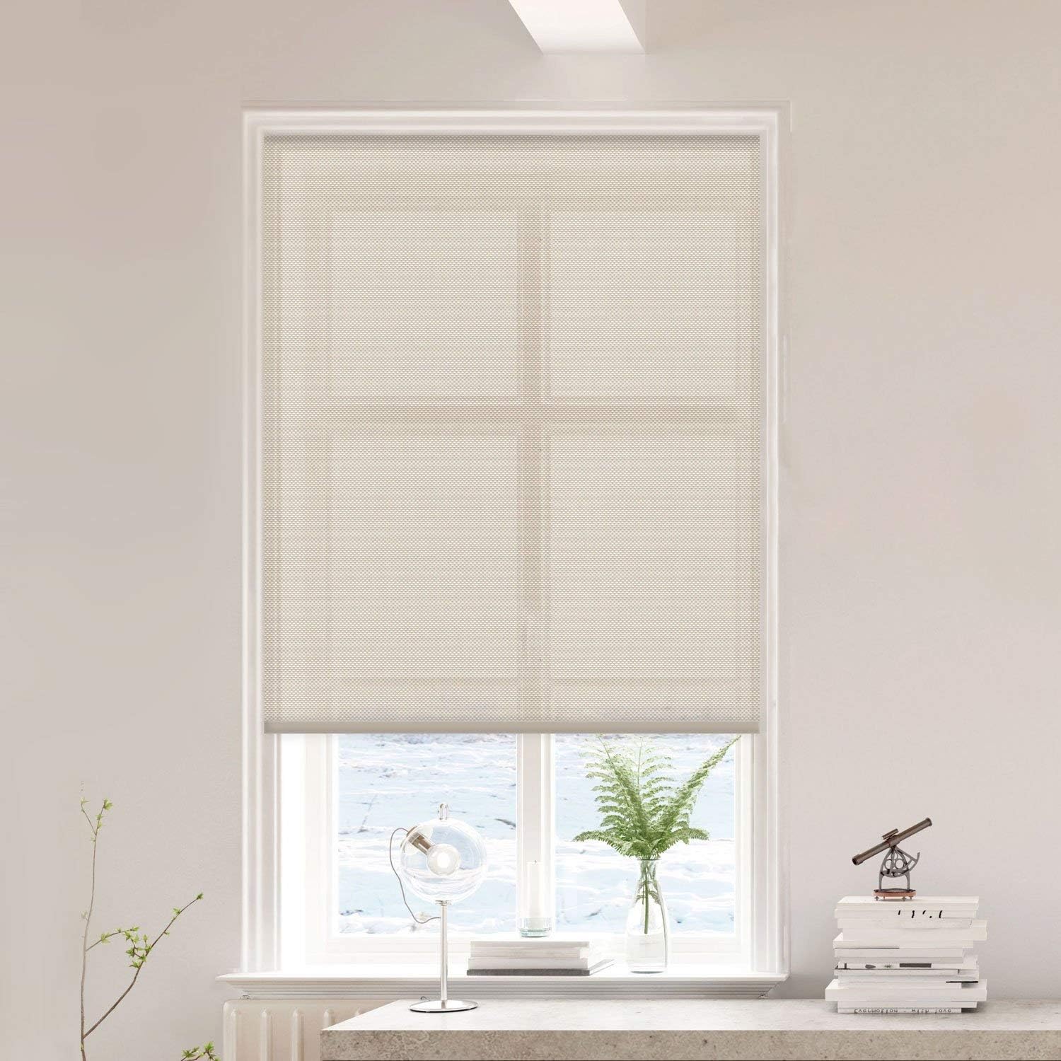 ShadeMonster Solar Window Shades | Light Filtering Shades for Windows | Roller Window Shades | 5% Opacity | Roller Shade | Beige White | 35" W X 72" H