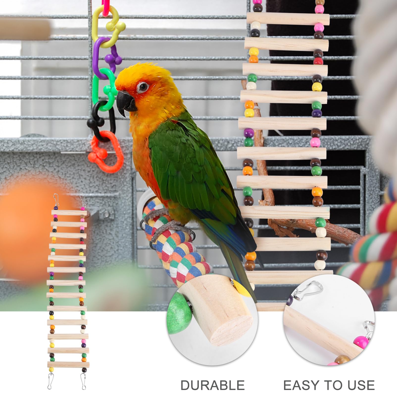 Happyyami Wooden Hamster Climbing Ladder Bird Parrot Toys Ladders Swing Fun Dwarf Hamster Toys