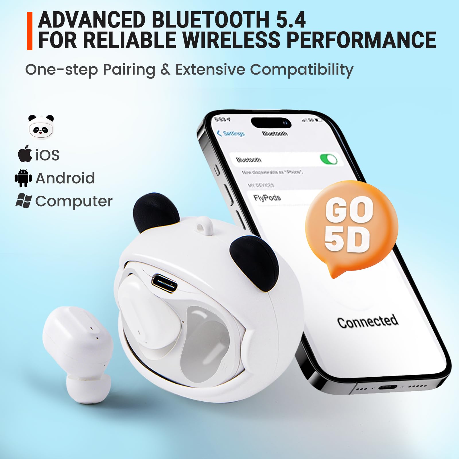 Auriculares inalámbricos para niños con funda giratoria Panda, auriculares inalámbricos Bluetooth para niños, auriculares para niños con micrófono, volumen seguro de 88 dB, auriculares