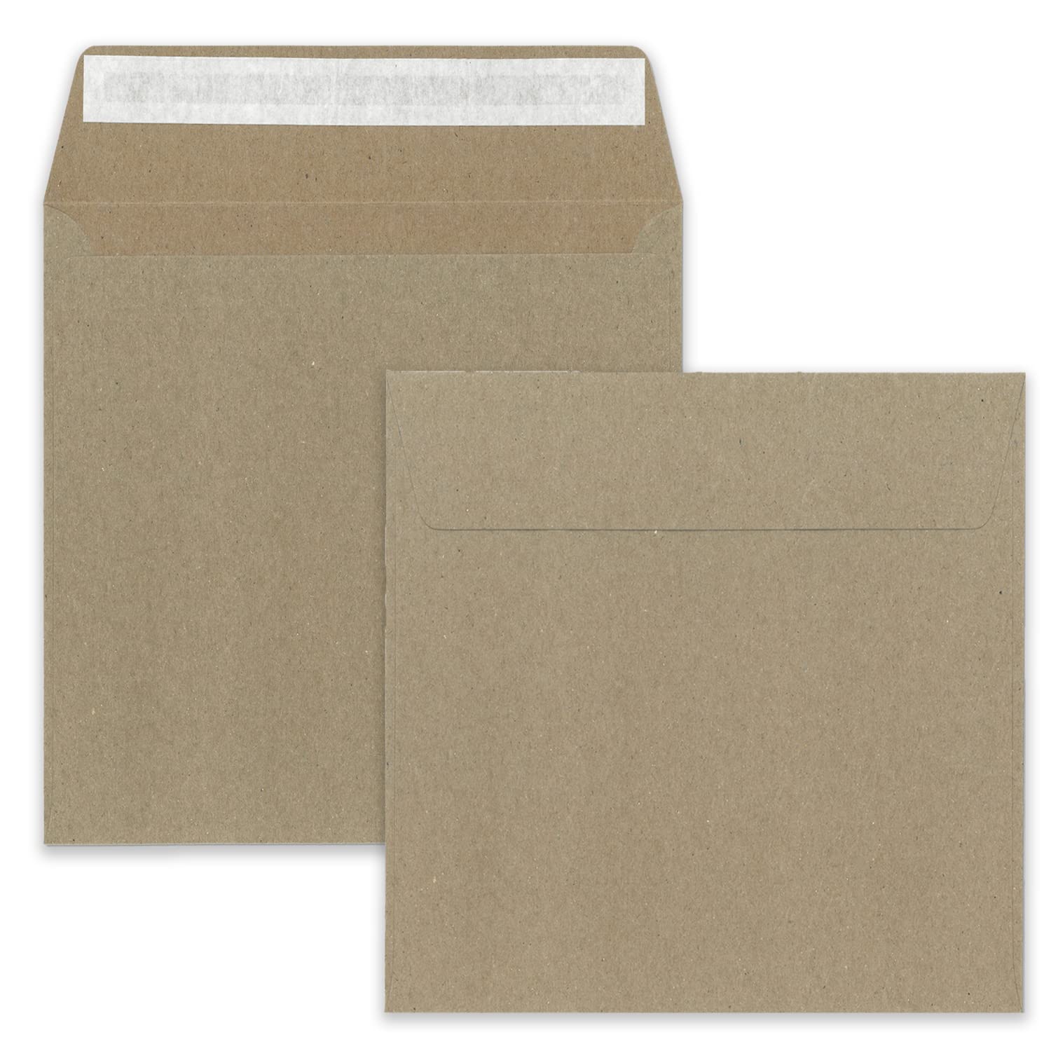 Lot de 200 enveloppes recyclées - Couleur naturelle marron - Carrées - 160 x 160 mm - 140 g - Enveloppes durables