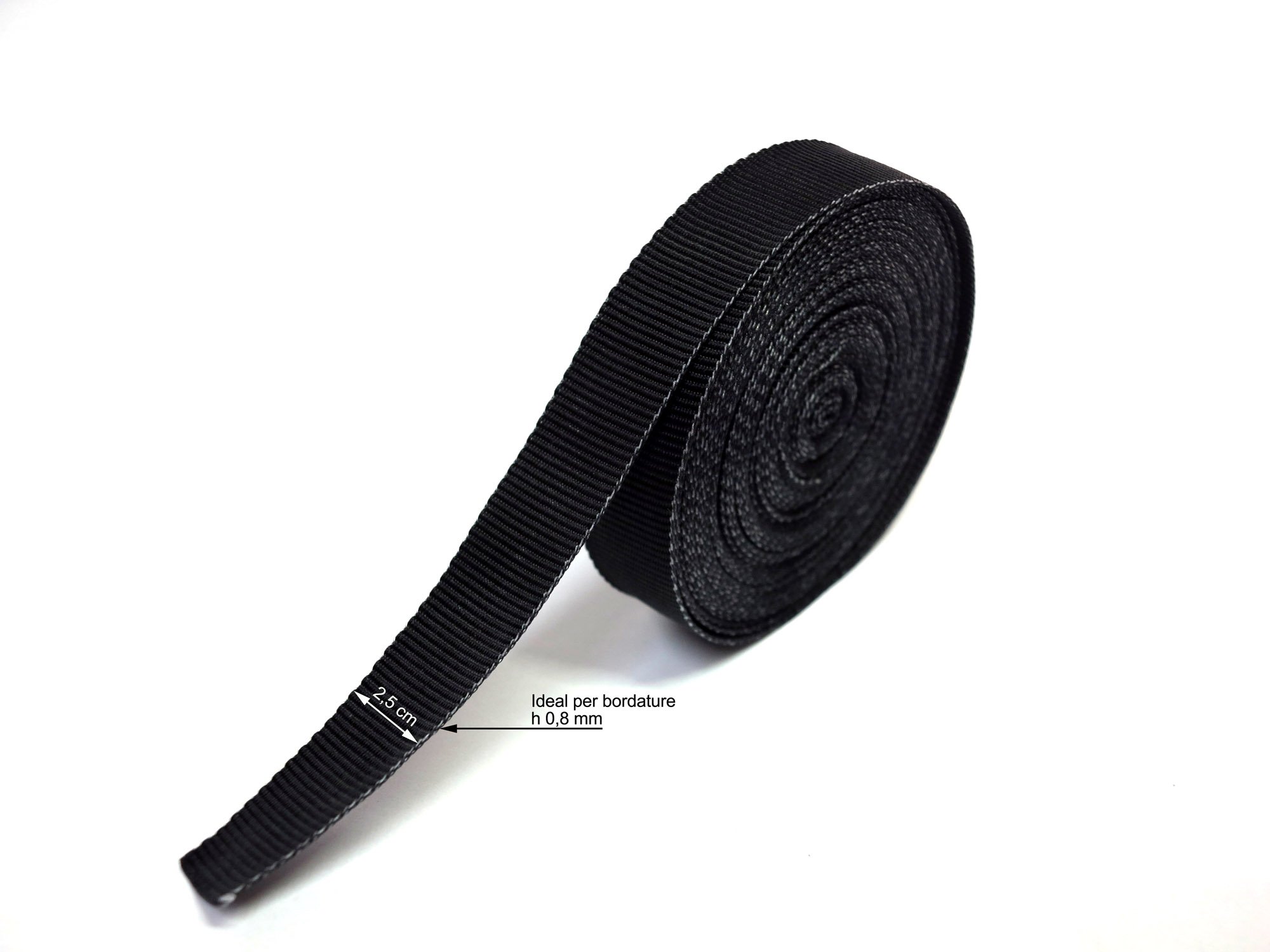 Nastro Nylon Cinghia per, Borse, Zaini, Moda E Accessori, Nero, 7 Lunghezze a Scelta, h cm 2,5, Spessore 0,8 mm, Ideale per Bordure, Made in Italy (50 m)
