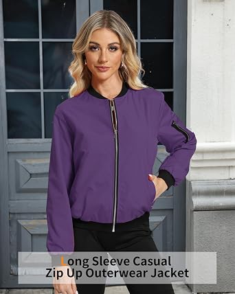 Argstar Women's Bomber Jacket Lightweight Casual Windbreaker with Pockets S-XXL