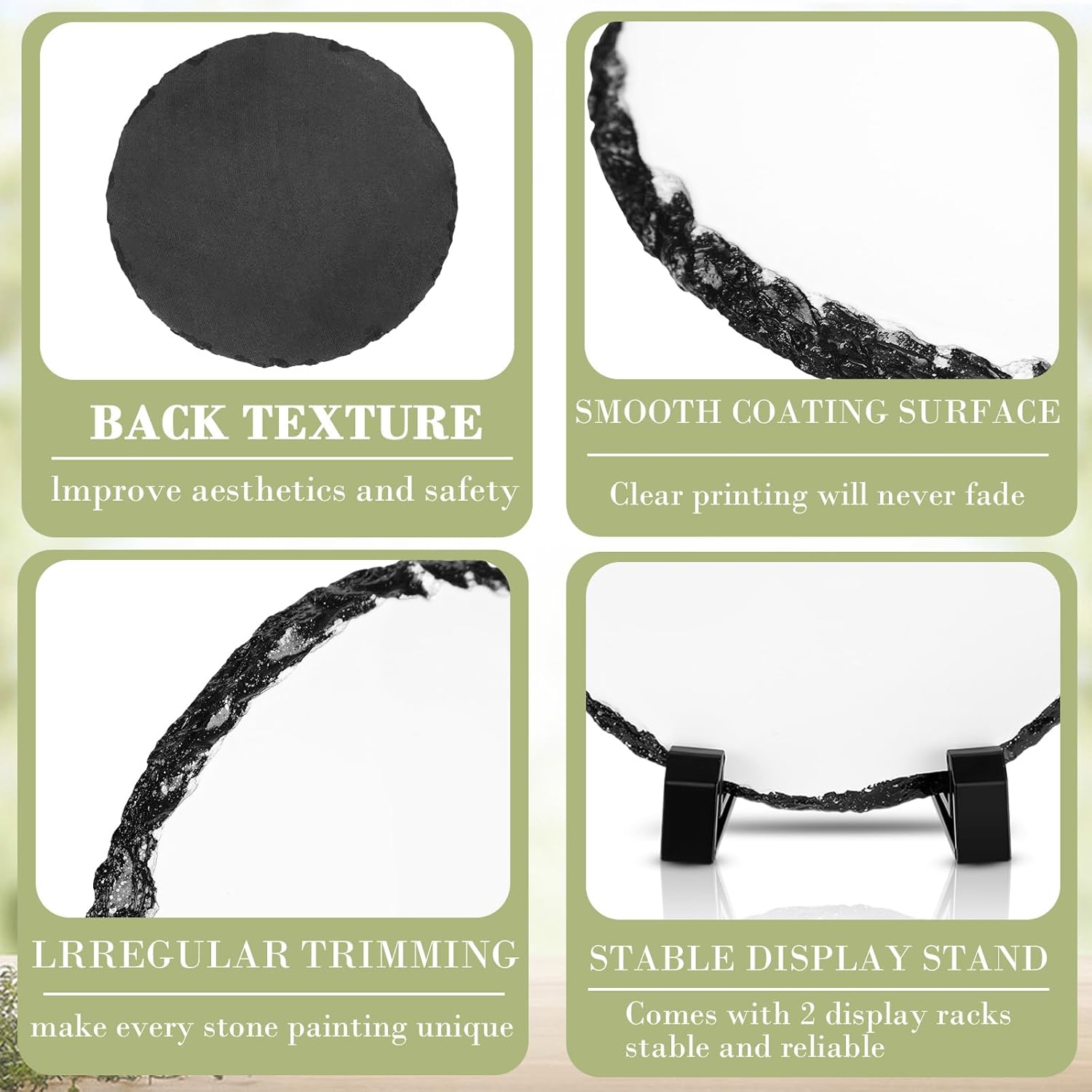 Noveread 10 Pcs Sublimation Slate Blanks 5.9" Round Sublimation Slate with Display Stand Heat Transfer Plaque for DIY Craft Desktop