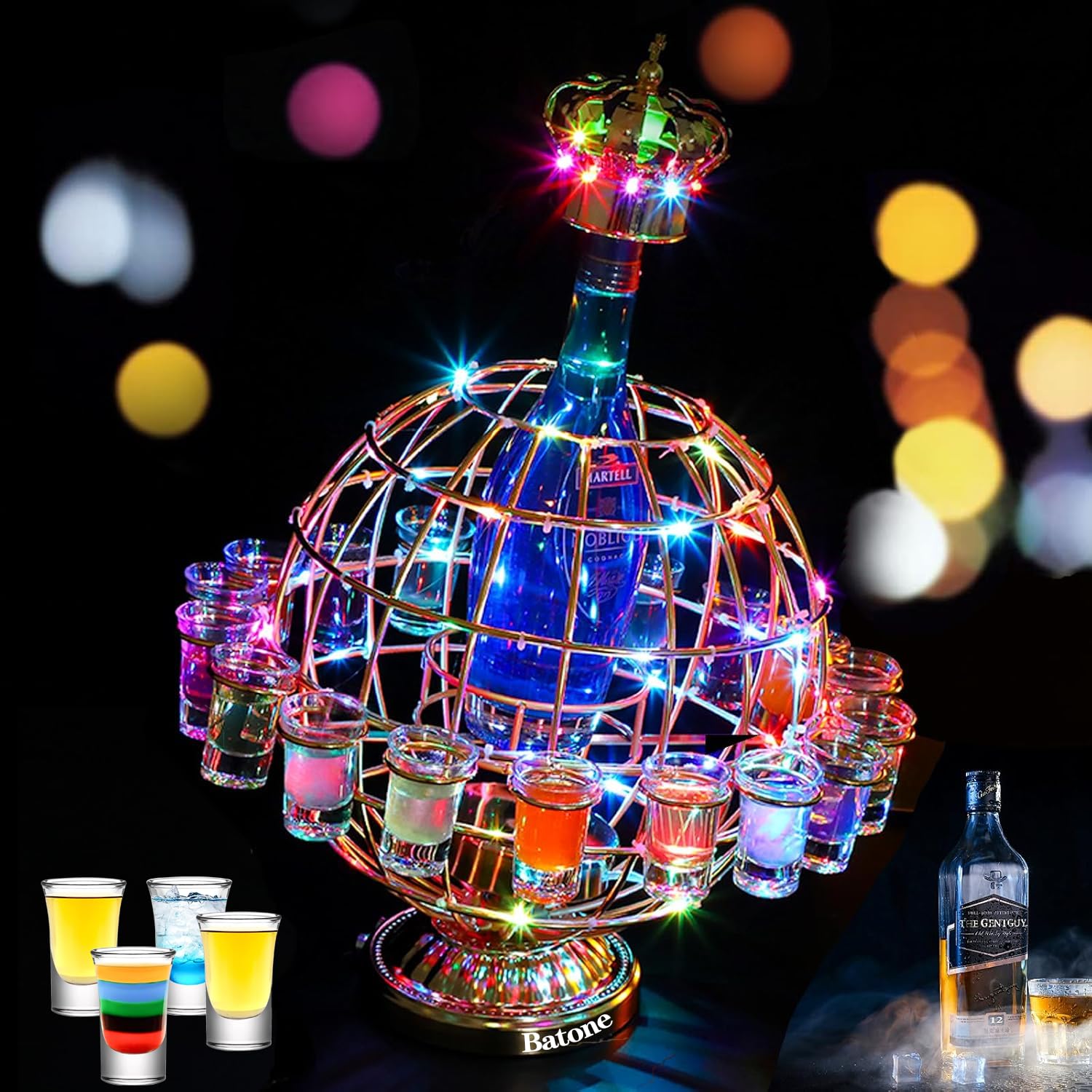 Amazon | Batoneテキーラ地球儀 回転可能 LED酒ボトルの表示棚12穴 LED 