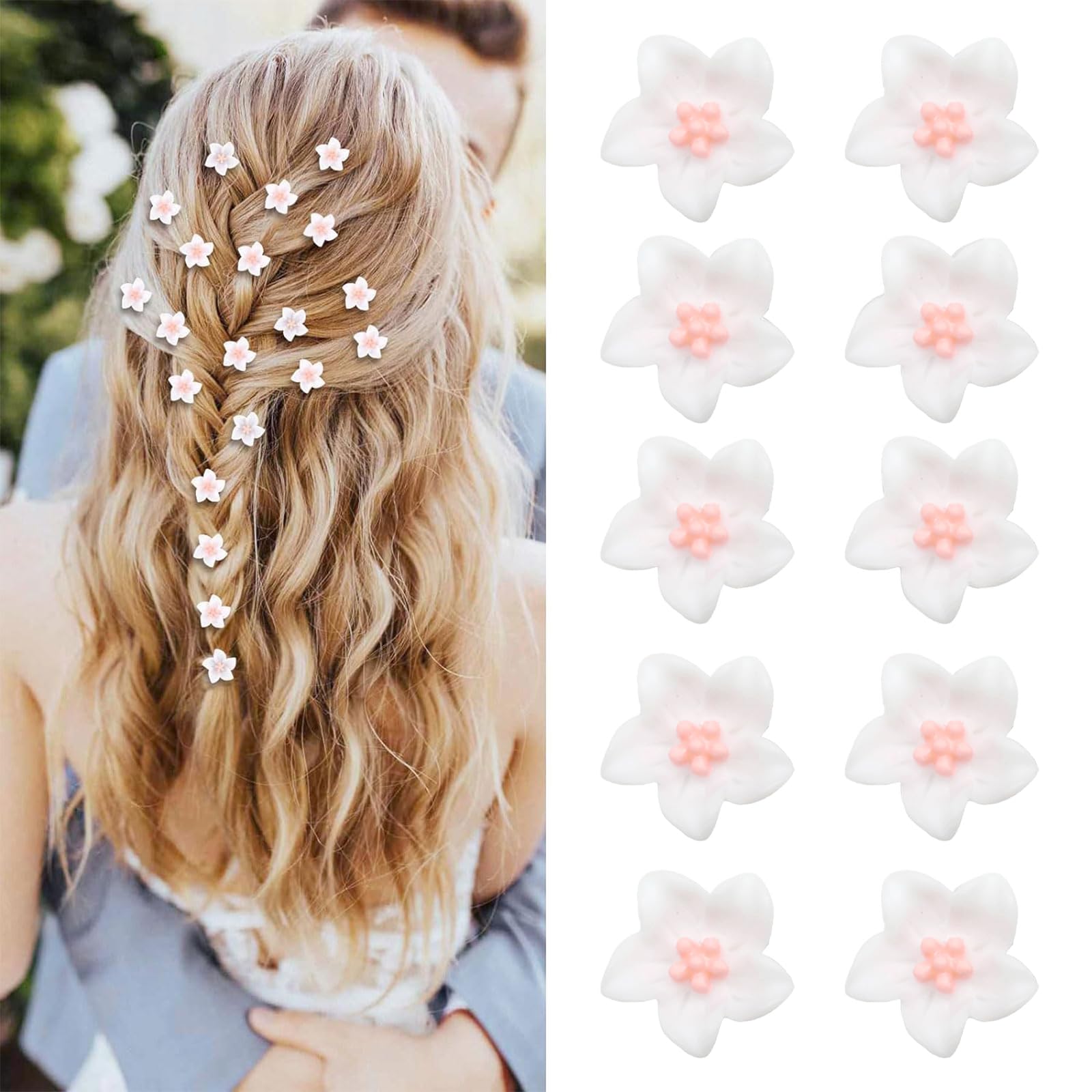 Mezrkuwr 10 pinzas para el pelo de flores pequeñas para mujer, color blanco y rosa