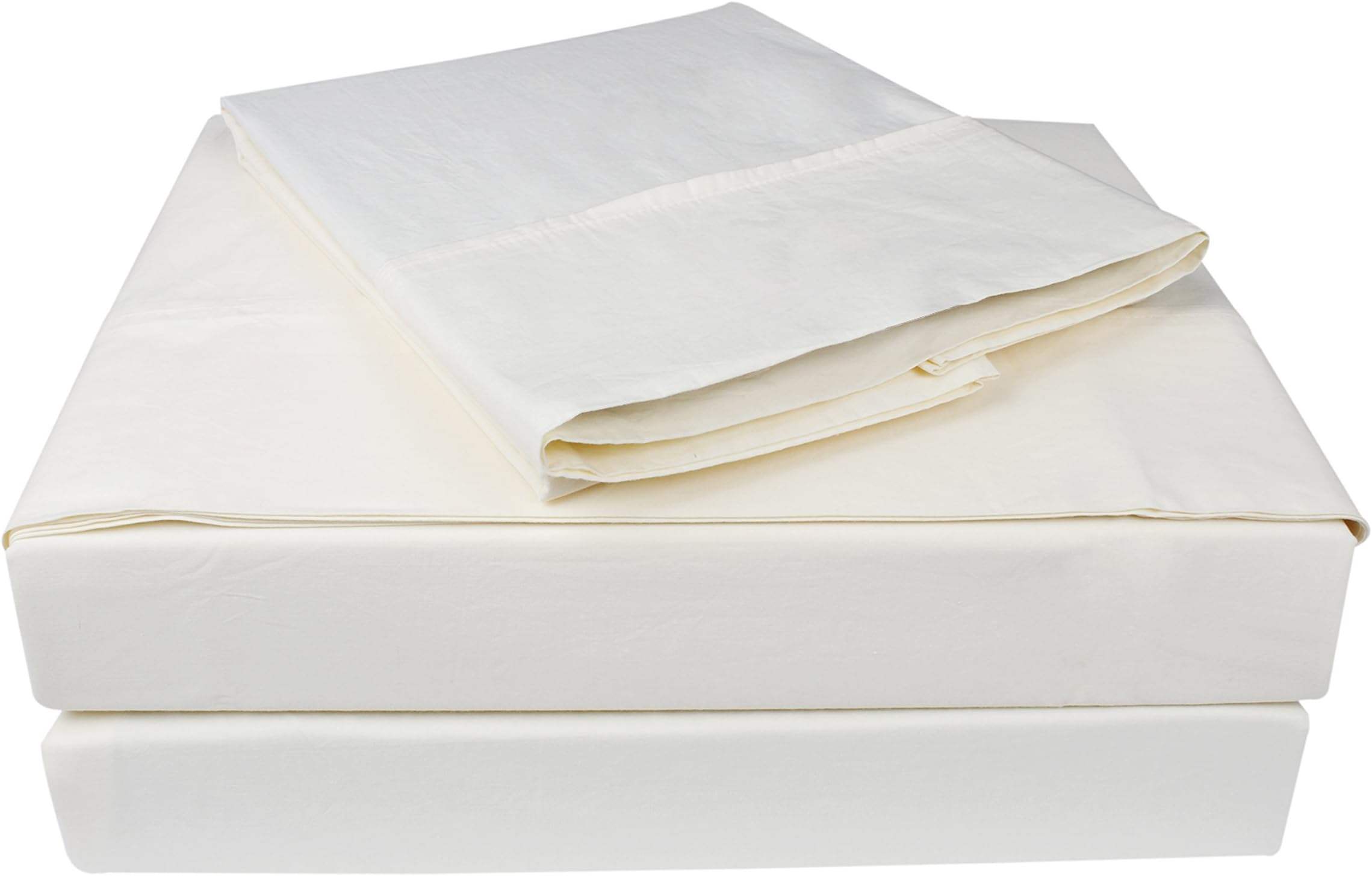 Percale Sheets, 100% Cotton ,Deep Pocket, Luxury Bedding, 4" Z Hem,Vintage Wash Finish,Deep Pocket, Luxury Bedding,Ultra Resistant and Smooth, Full Sheet Set, IVORY