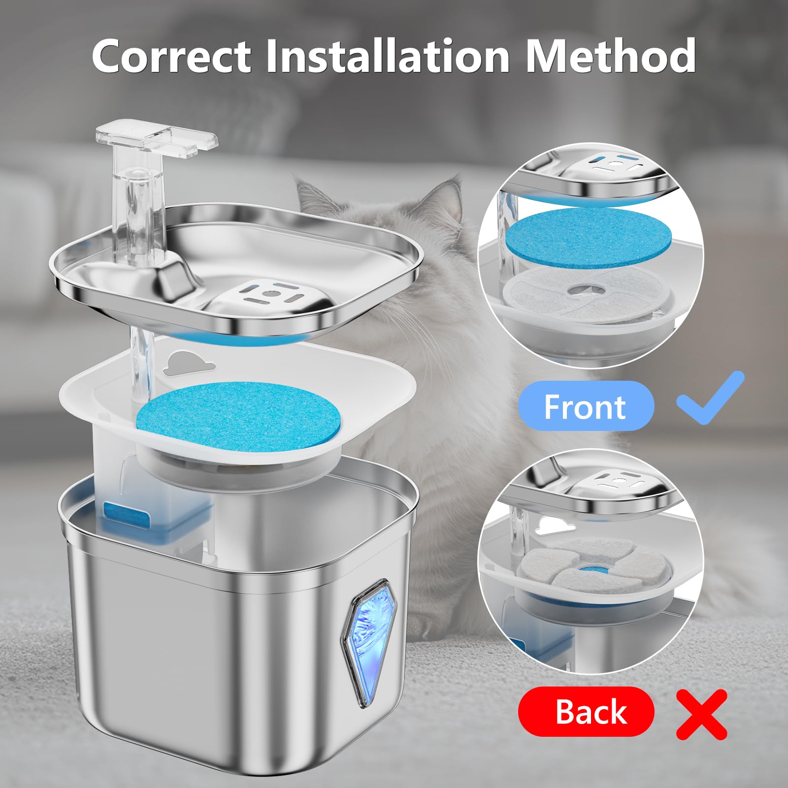 Tyonto Modello WF350 Filtri Speciali per Fontana Confezione da 4 Filtri di Ricambio Set da 2 Mesi per Distributori d'Acqua per Gatti Adatti per Cani e Gatti